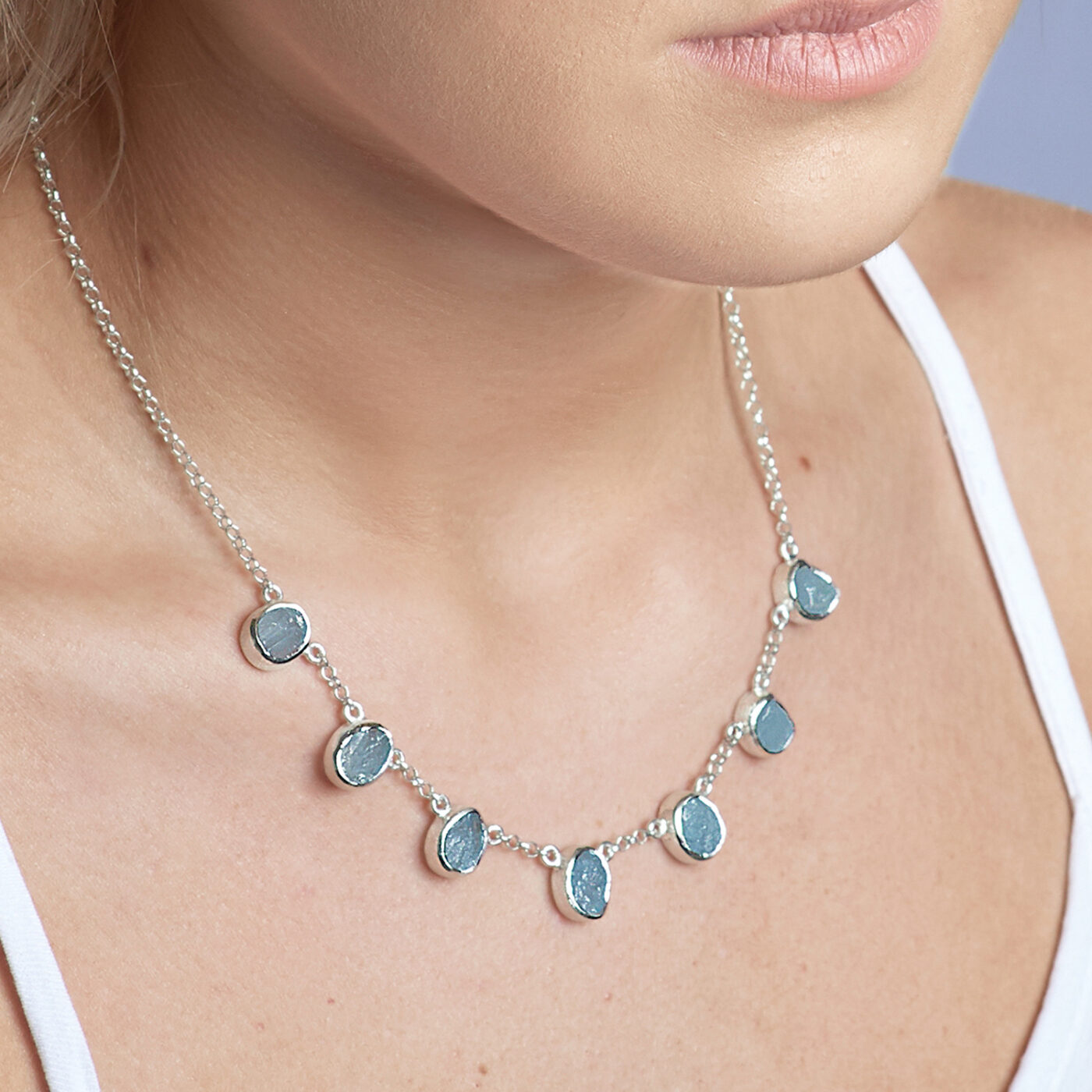 Aquamarine Gemstone Handmade Silver Ladies Necklace