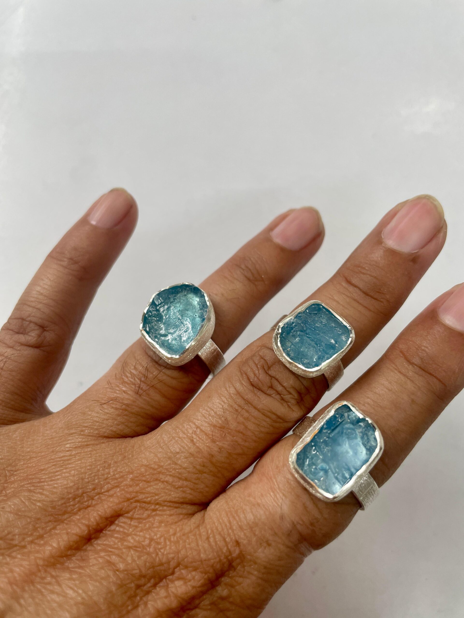 AQUAMARINE HANDMADE GEMSTONE CHUNKY STERLING SILVER RING