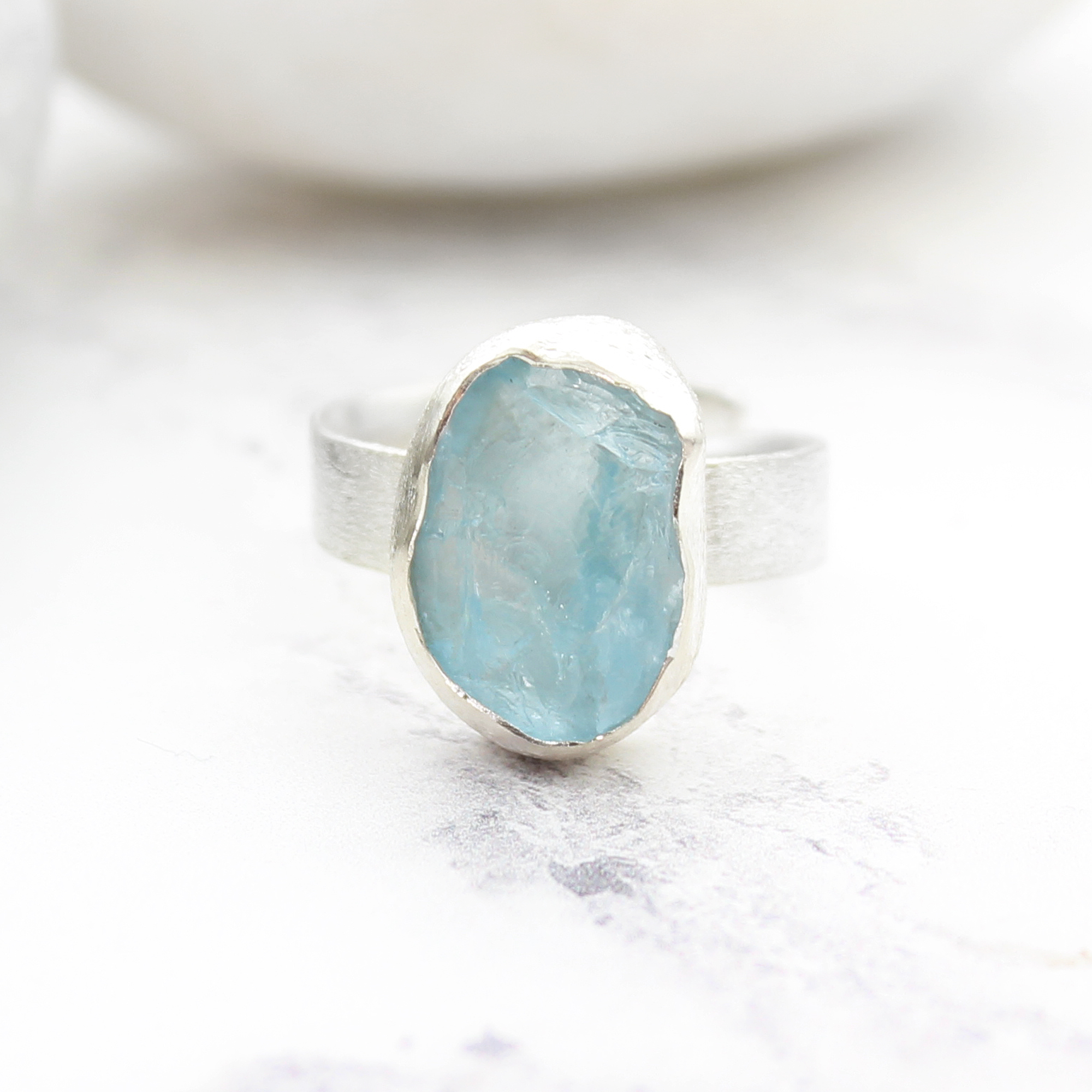 Aquamarine Handmade Gemstone Ladies Chunky Sterling Silver Ring