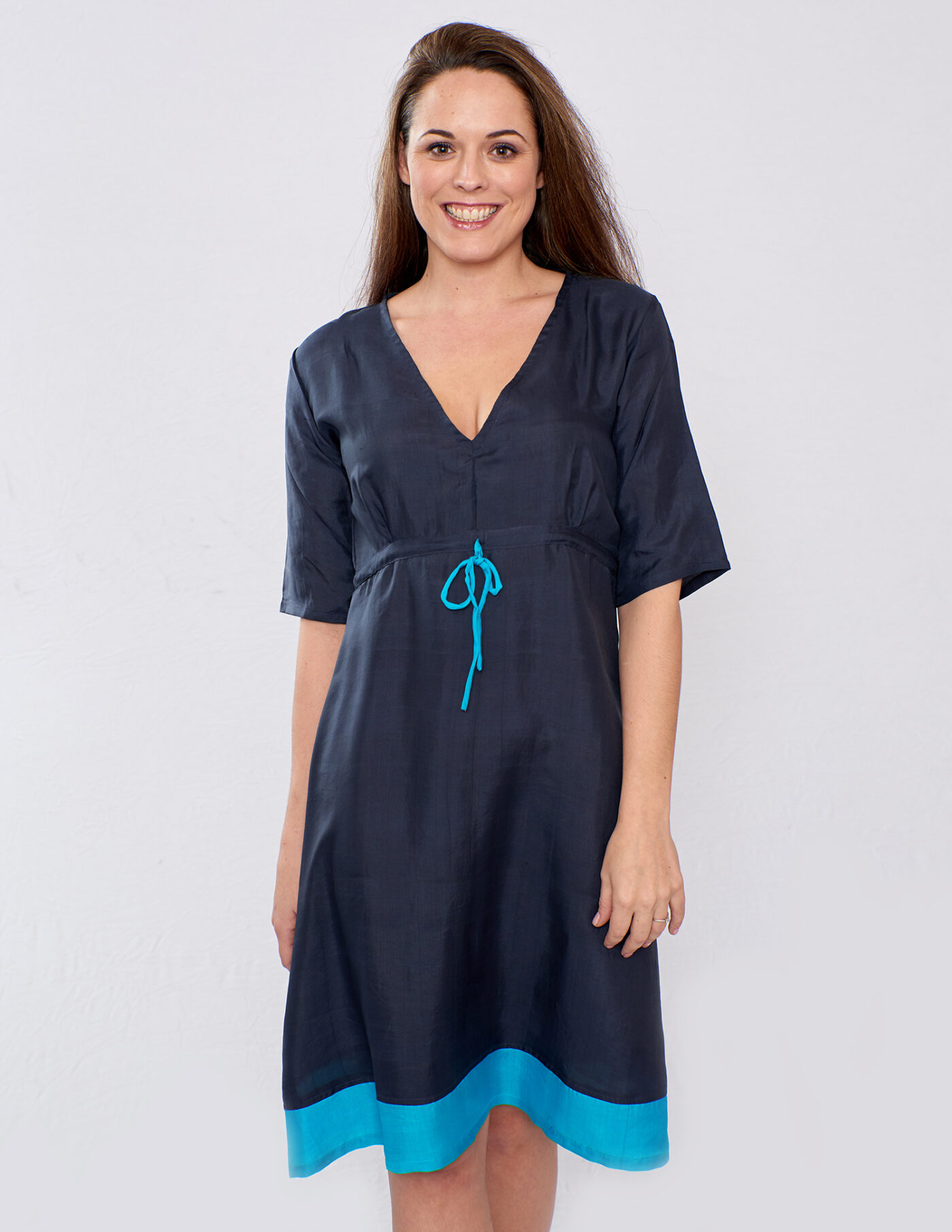 Pure Silk Navy & Turquoise Ladies Dress