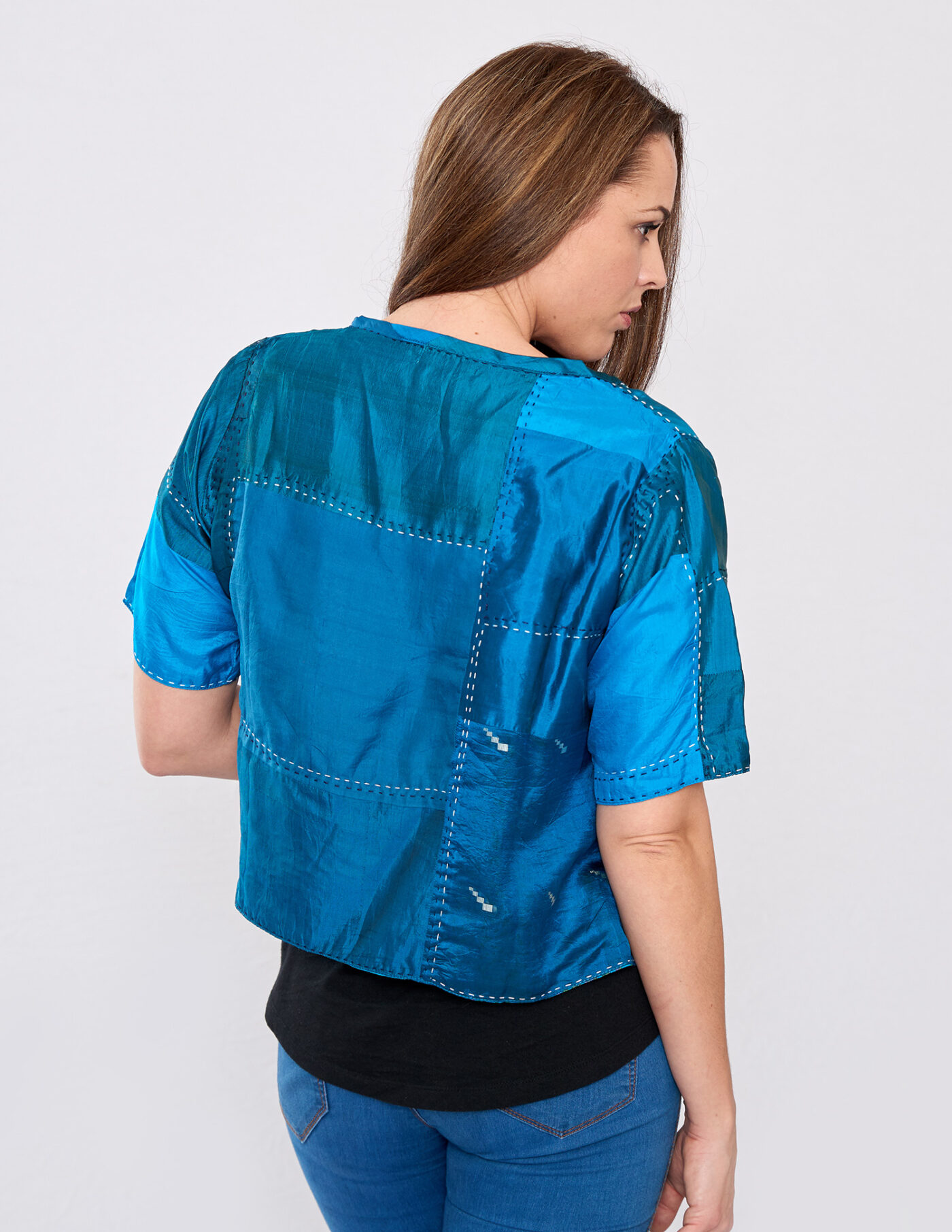Teal Pure Silk Hand Stitched Ladies Cover-up