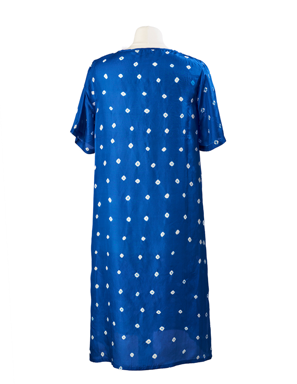 Ocean Blue Poppy Embroidered Silk Tunic Dress Midi