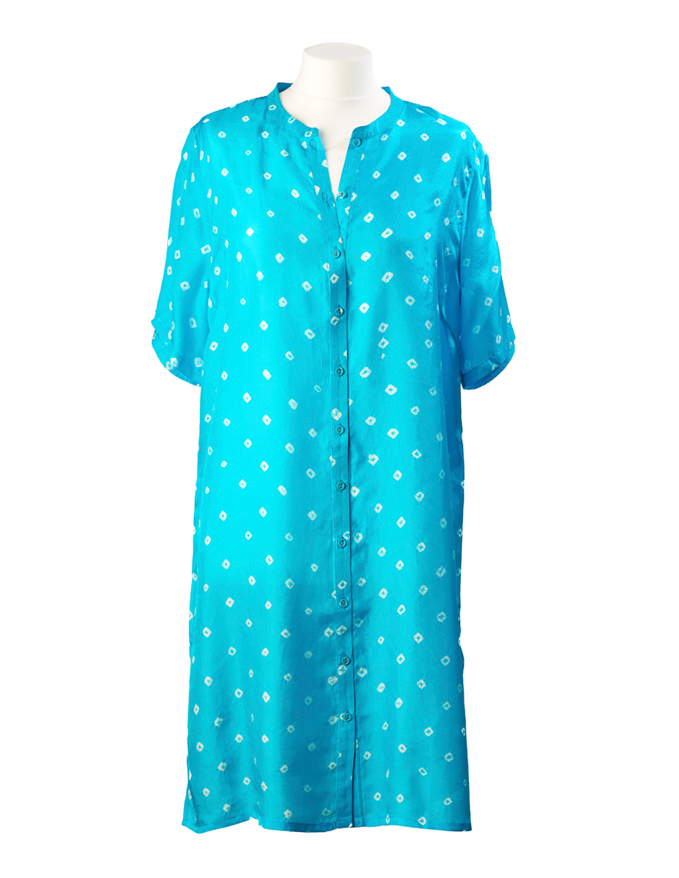 Turquoise Silk Shirt Dress Tunic Midi