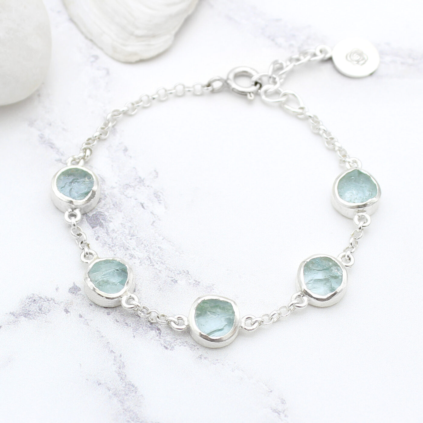 Aquamarine Gemstone Sterling Silver Handmade Ladies Bracelet