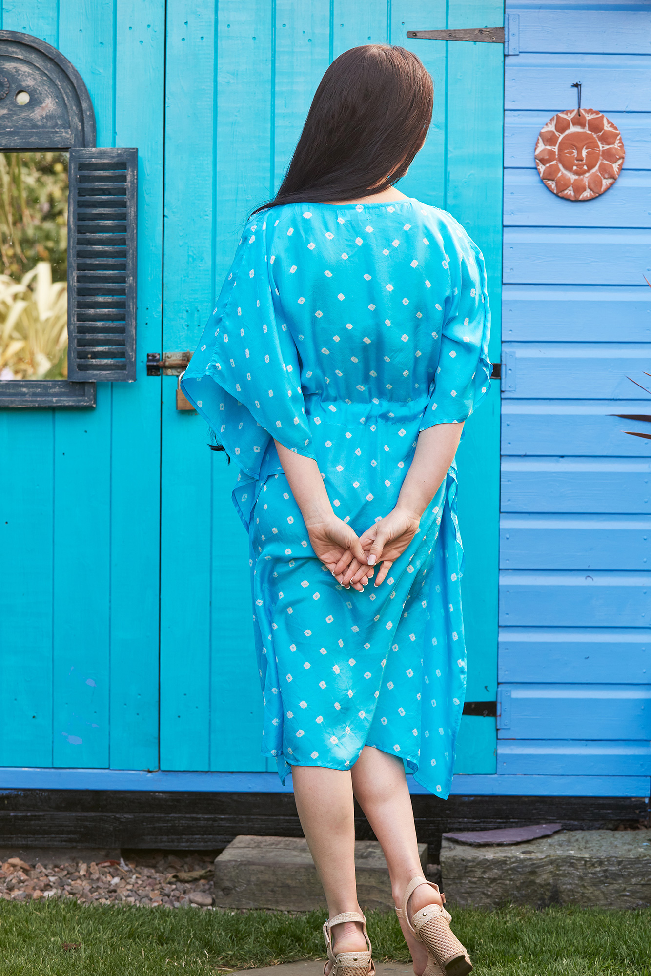 Turquoise Luxury Silk Embroidered Kaftan Dress