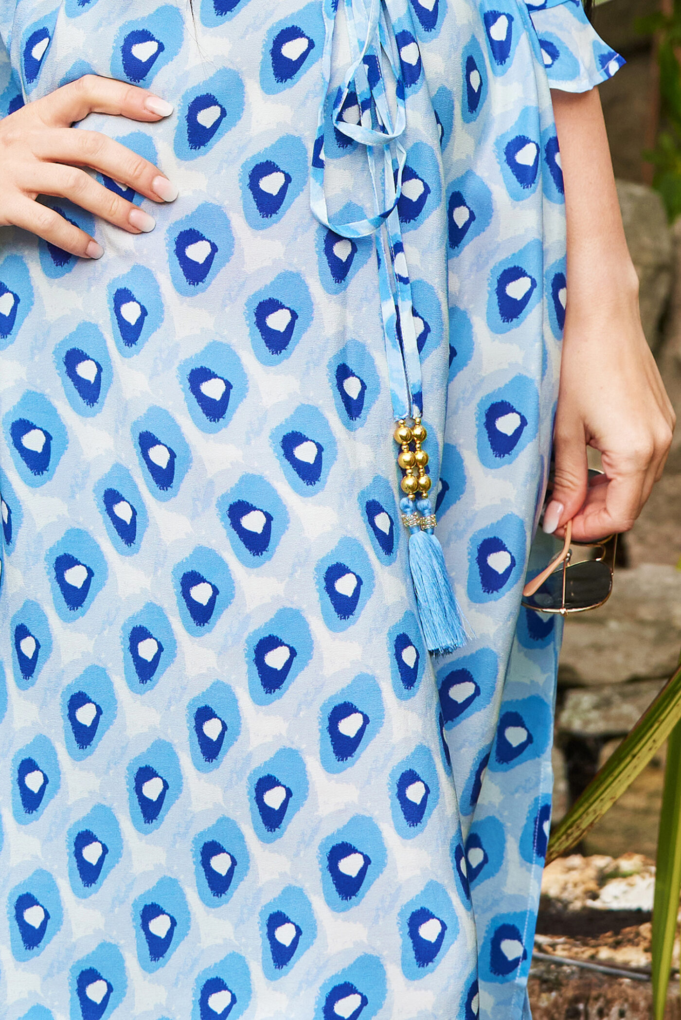 Blue Pebble Print Silk Dress