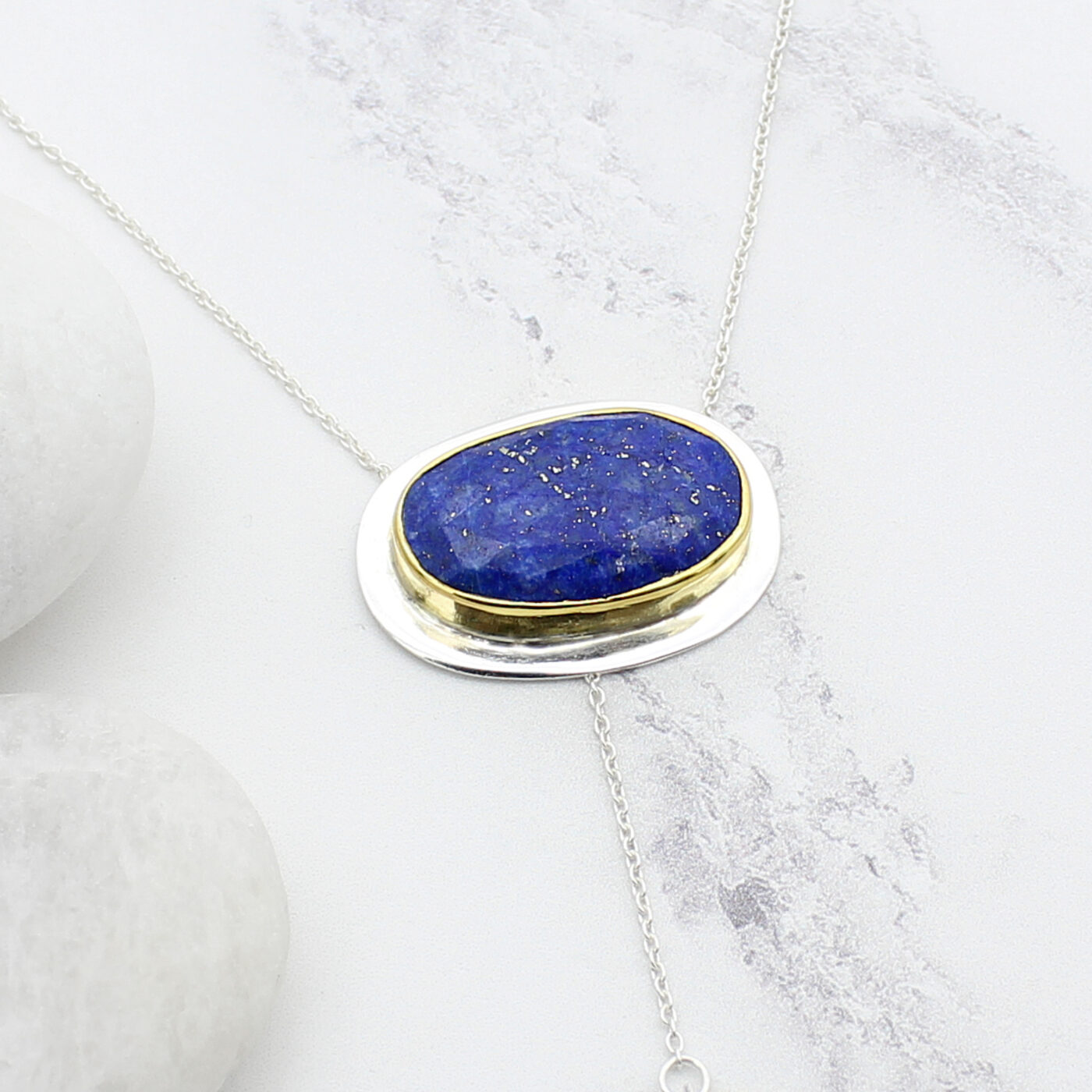 Lapis Lazuli Gemstone Sterling Silver Lariat Necklace