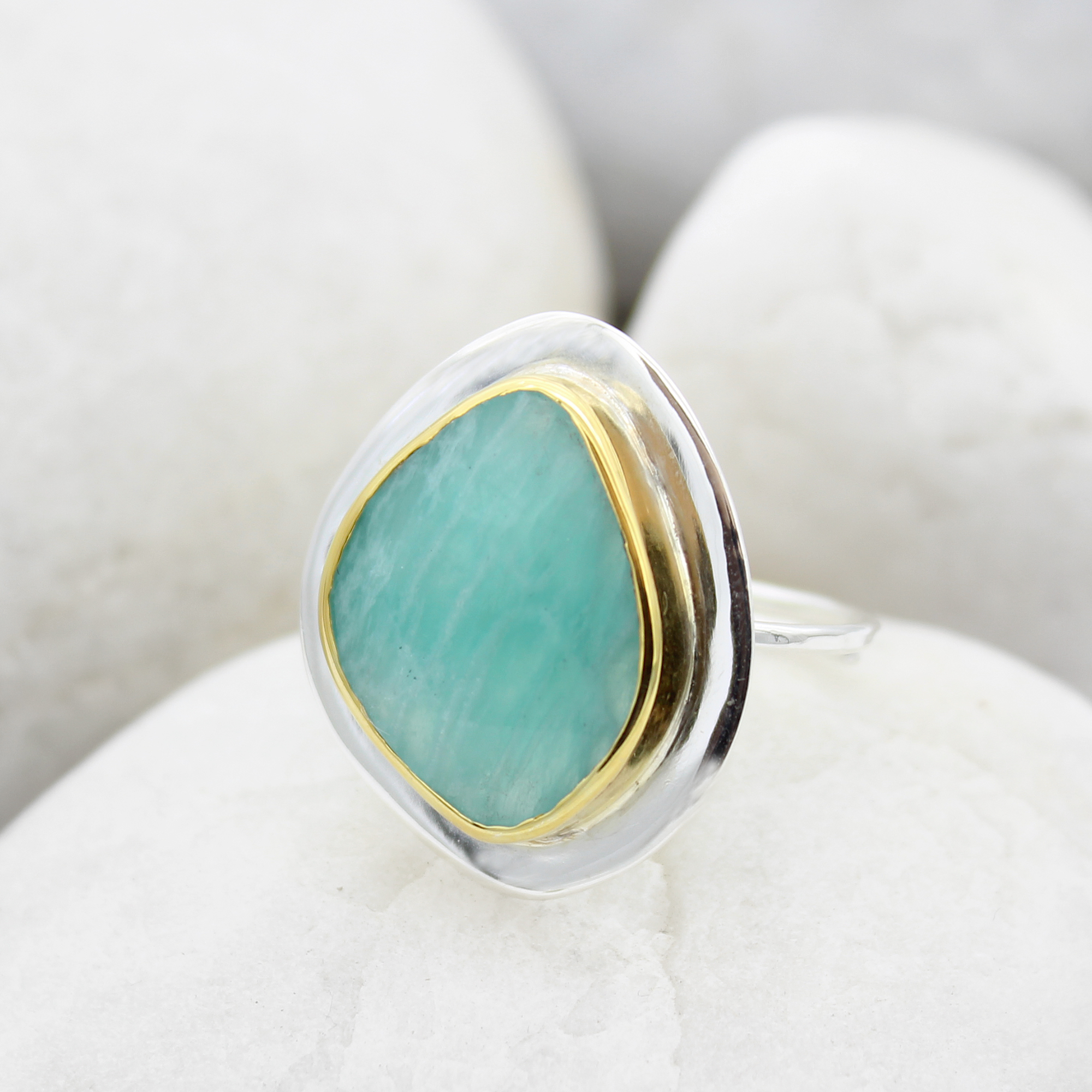 Amazonite Gemstone Adjustable Sterling Silver Ring