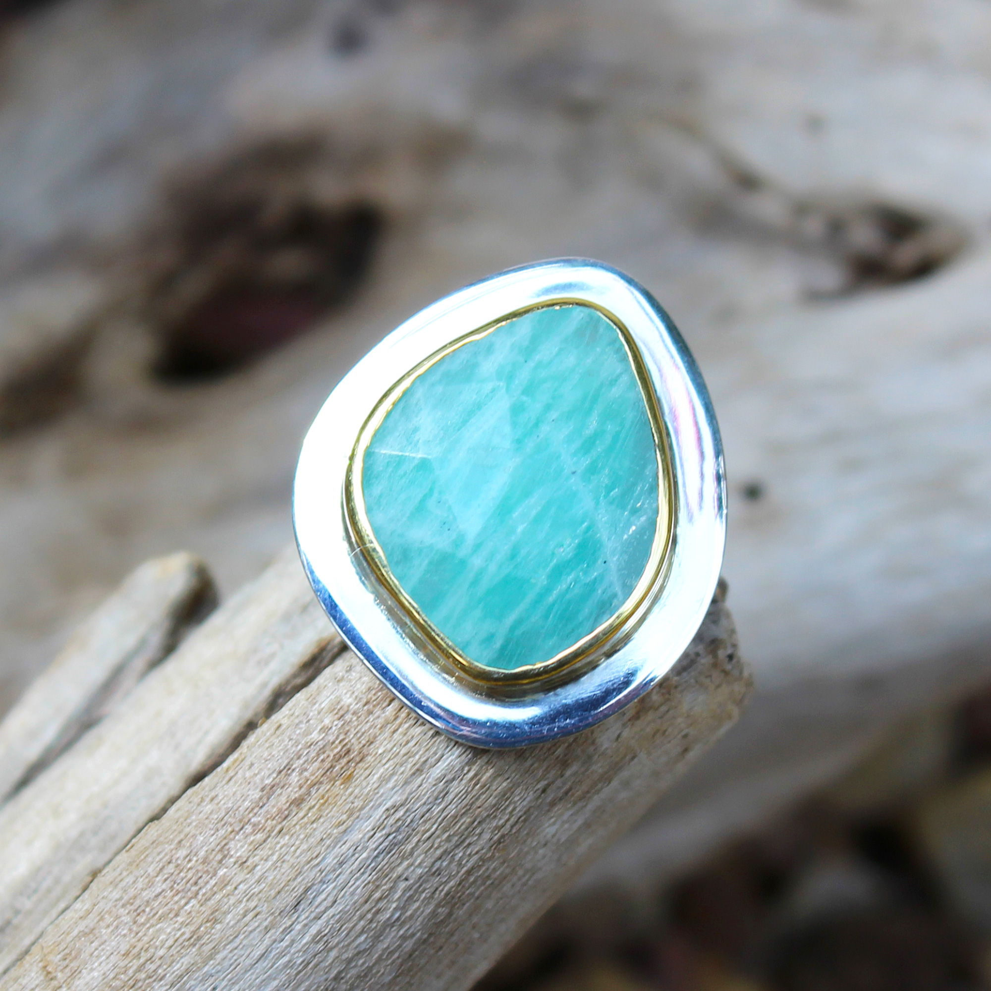 Amazonite Gemstone Adjustable Sterling Silver Ring