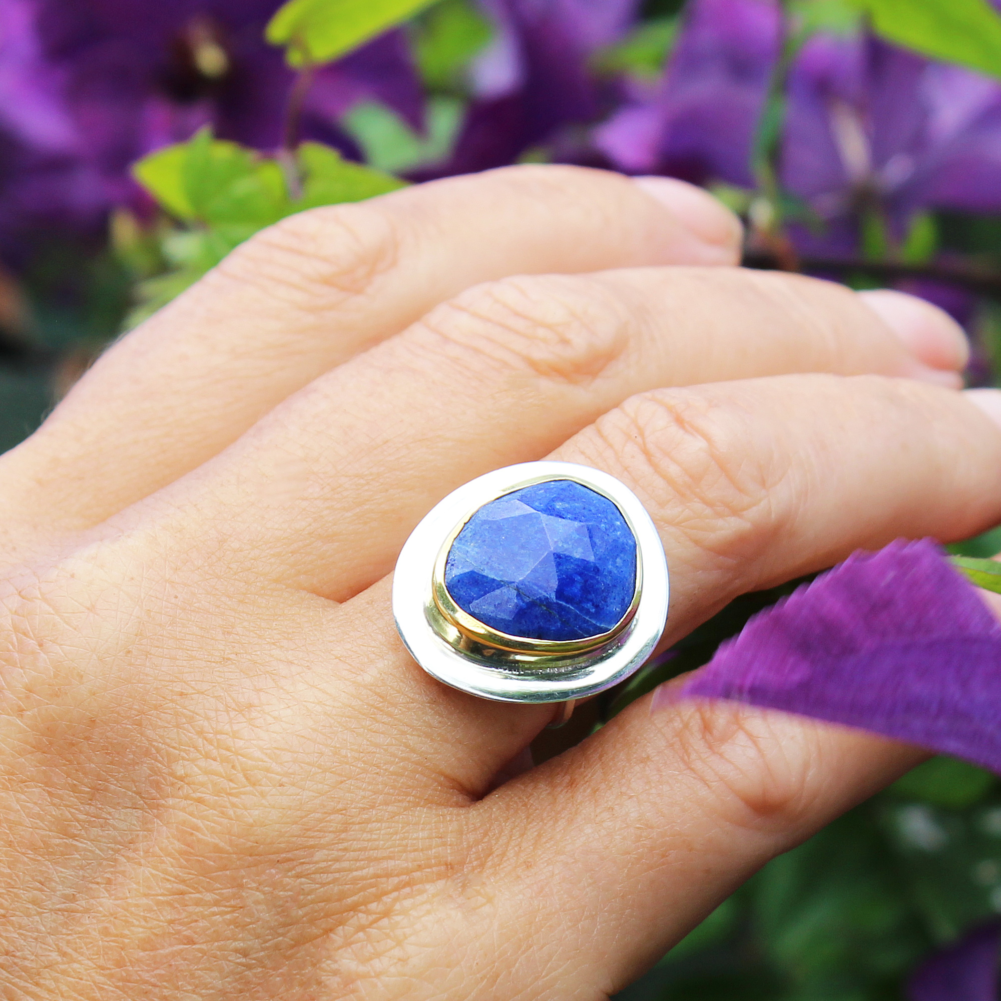 Lapis Lazuli Gemstone Adjustable Sterling Silver Ring
