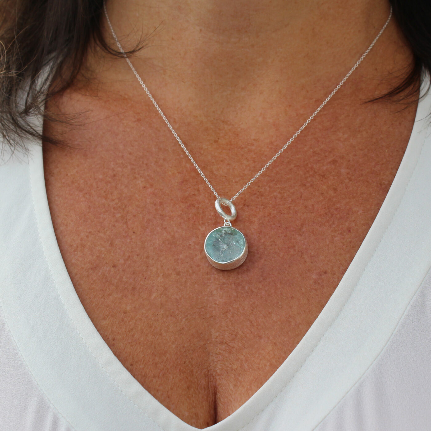 Aquamarine Gemstone Handmade Ladies Sterling Silver Pendant