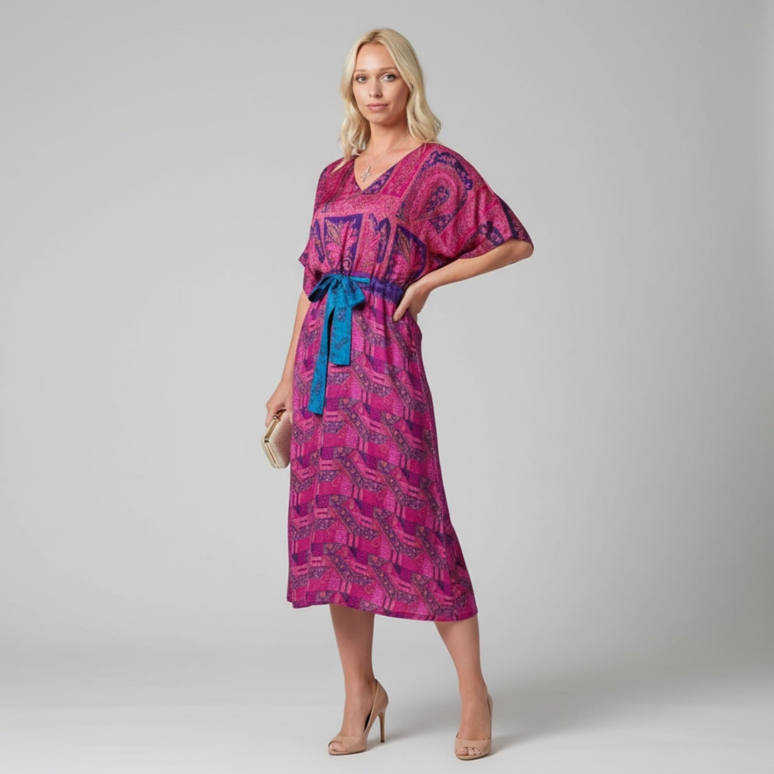 Jacinda Recycled Silk Sari Print Dress J4