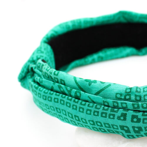 Green Print Silk Sari Upcycled Ladies Headband