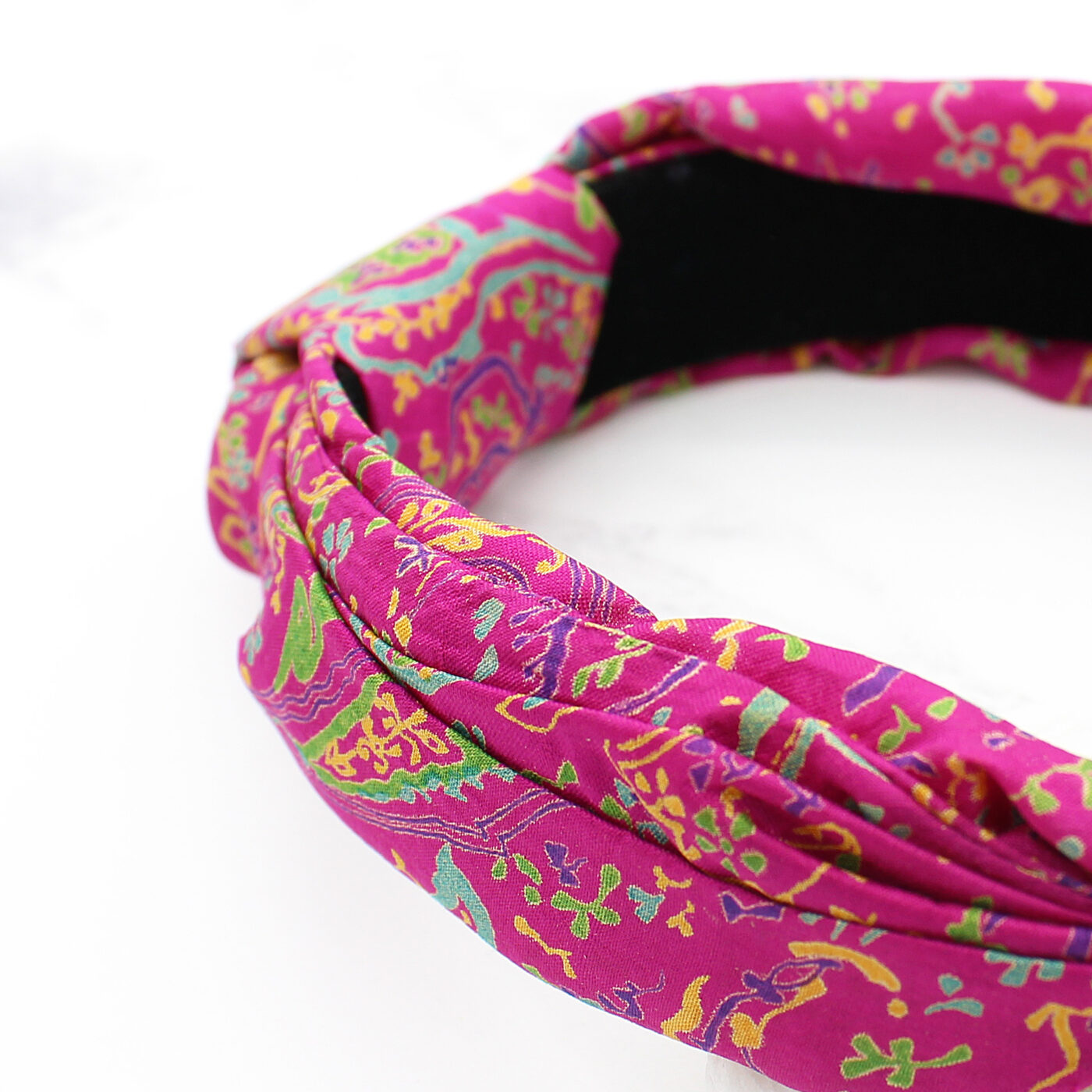 Pink Print Silk Sari Upcycled Ladies Headband