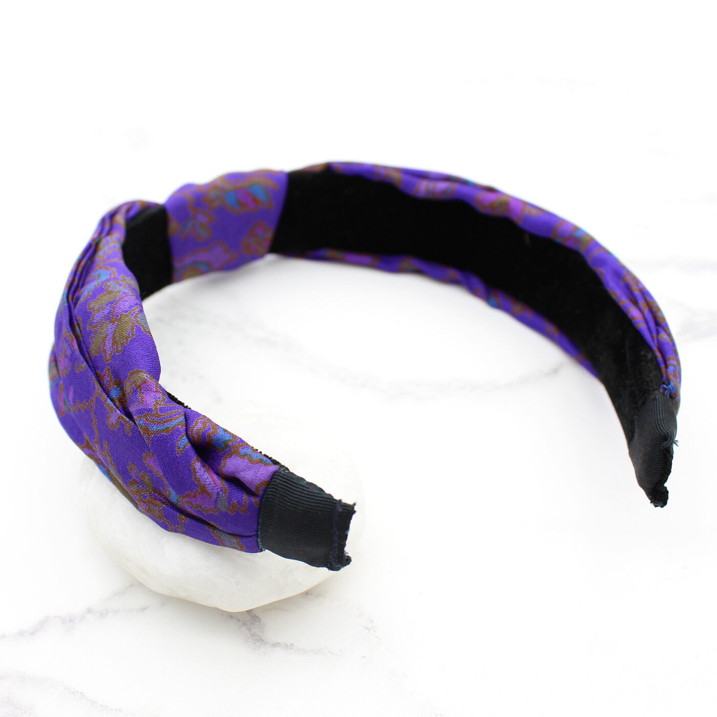 Purple Print Silk Sari Upcycled Ladies Headband