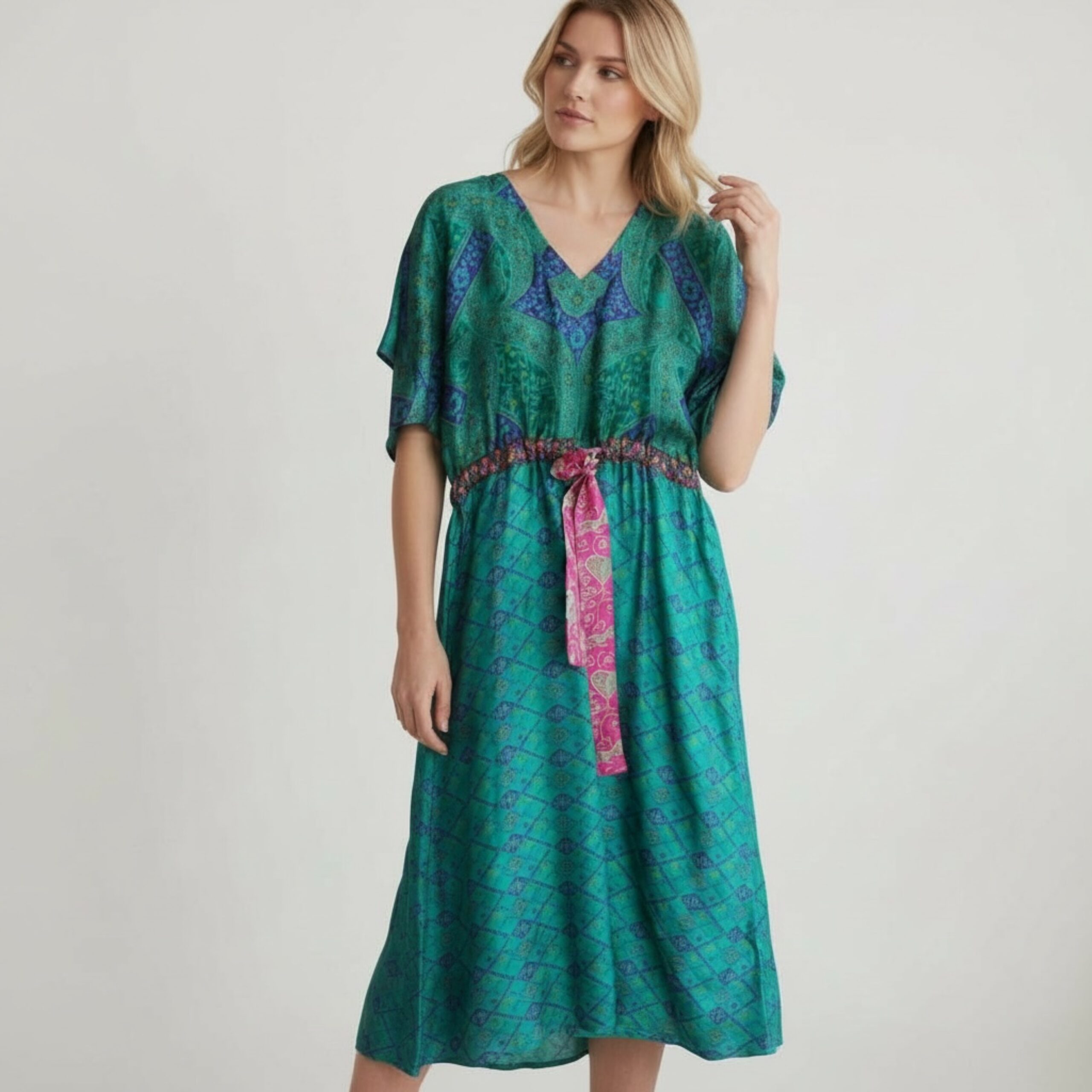 Jacinda Recycled Silk Sari Print Dress J26