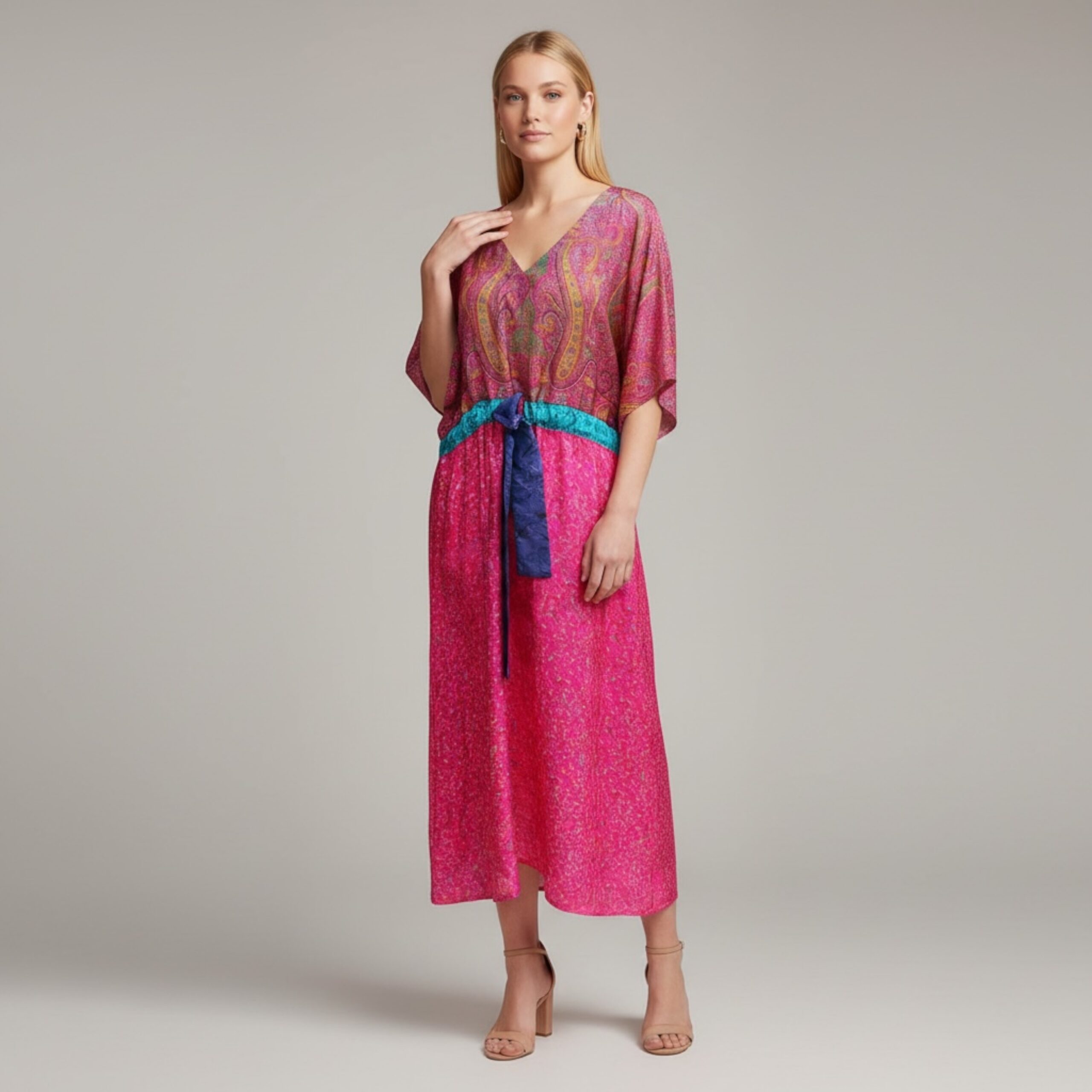 Jacinda Recycled Silk Sari Print Dress J16