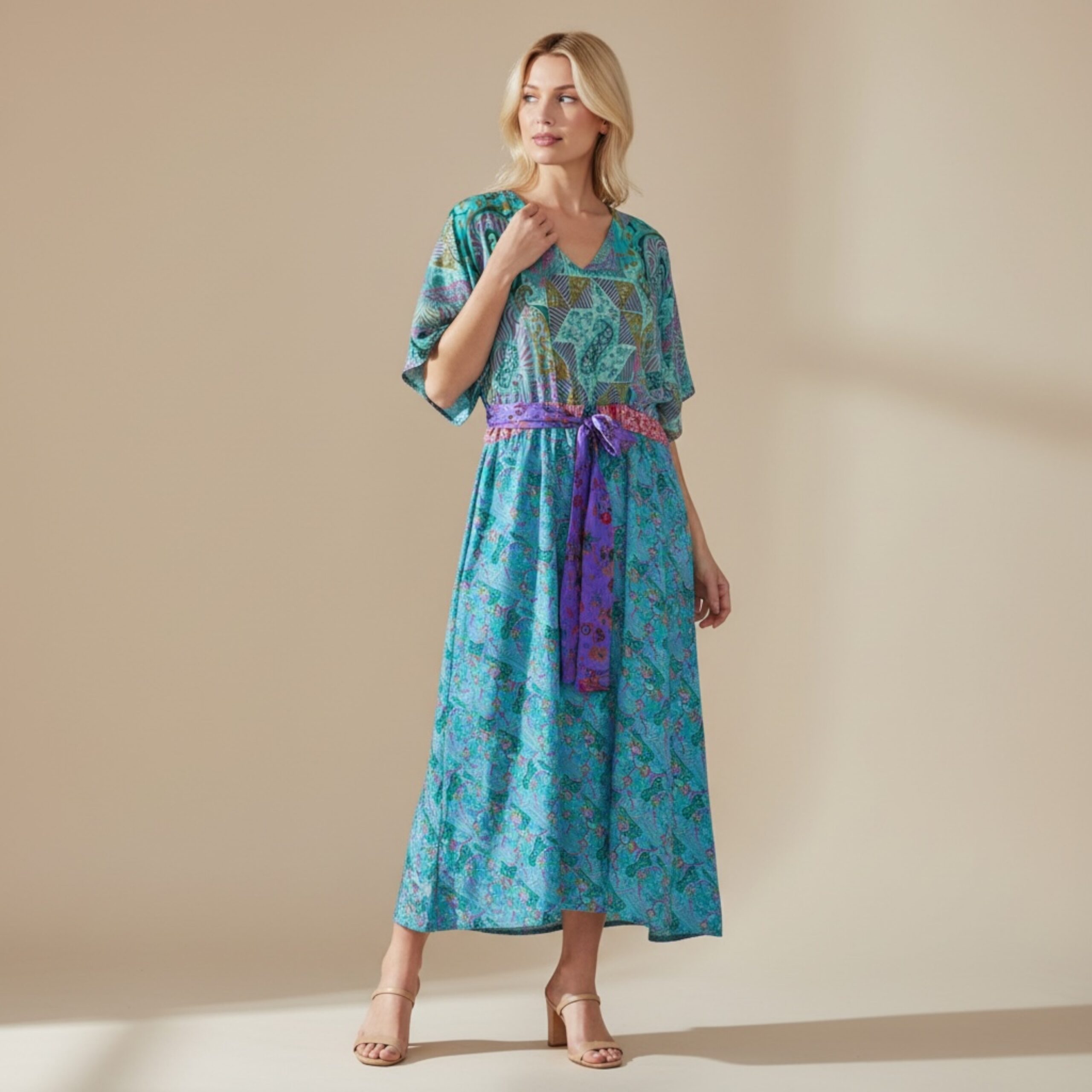 Jacinda Recycled Silk Sari Print Dress J18