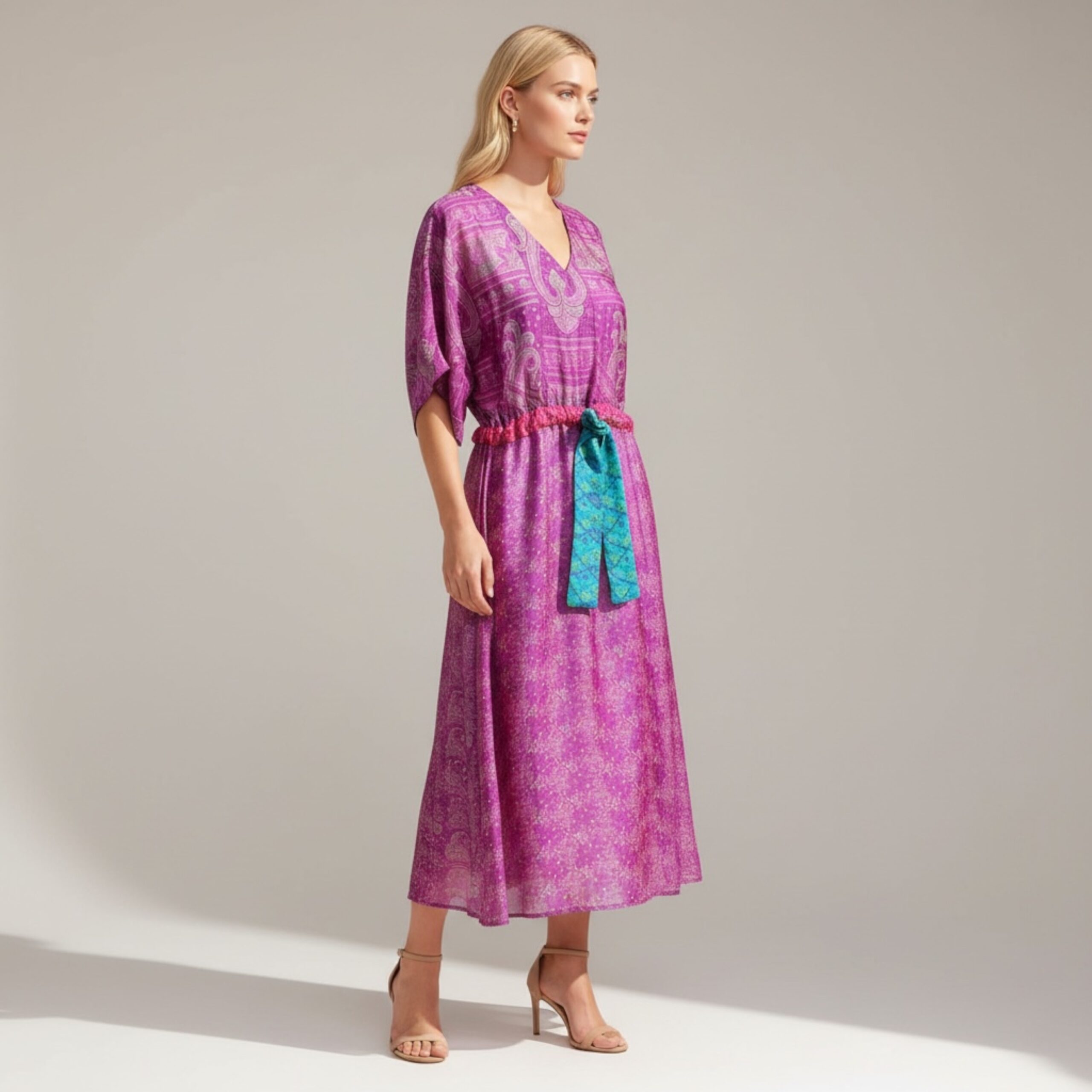 Jacinda Recycled Silk Sari Print Dress J12