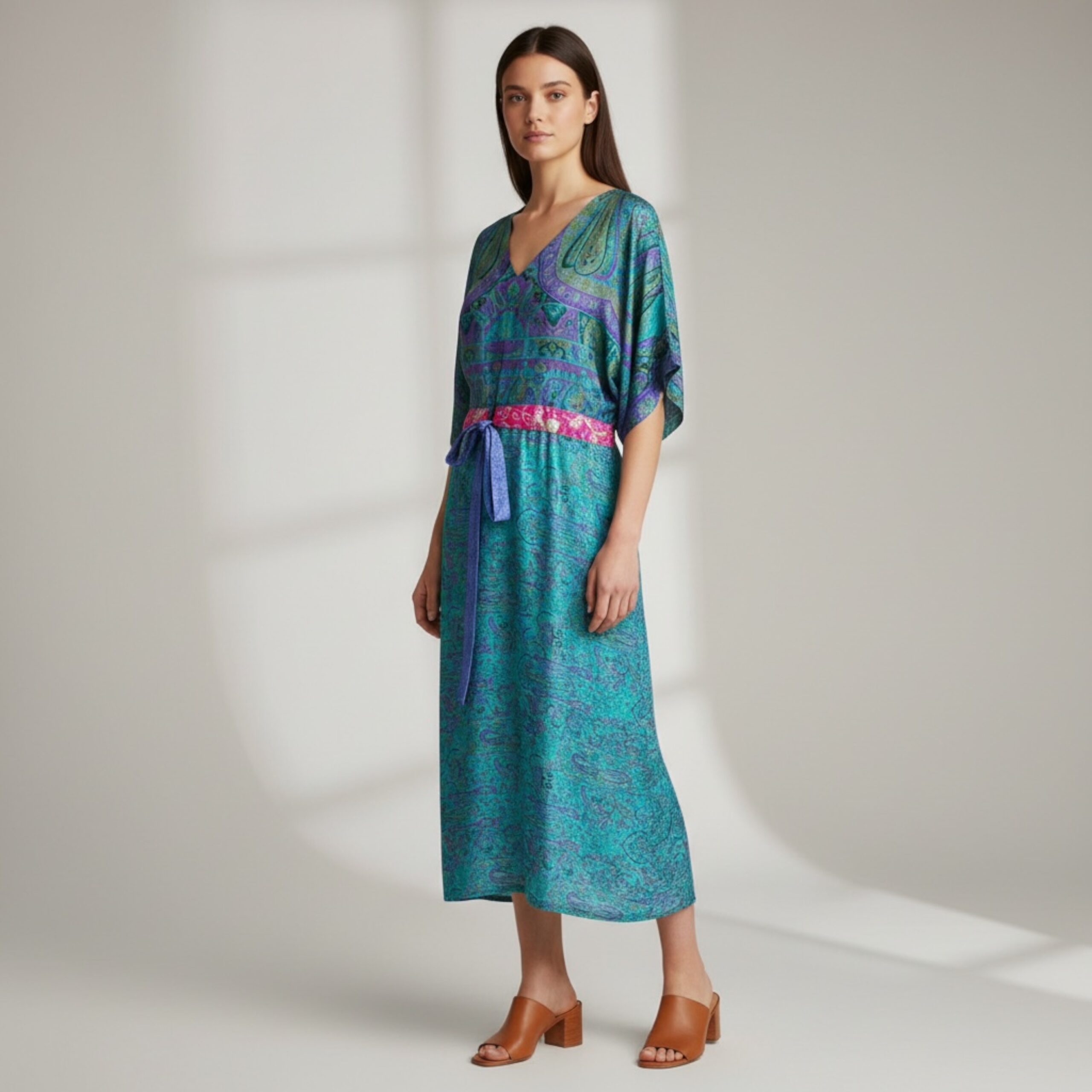 Jacinda Recycled Silk Sari Print Dress J13