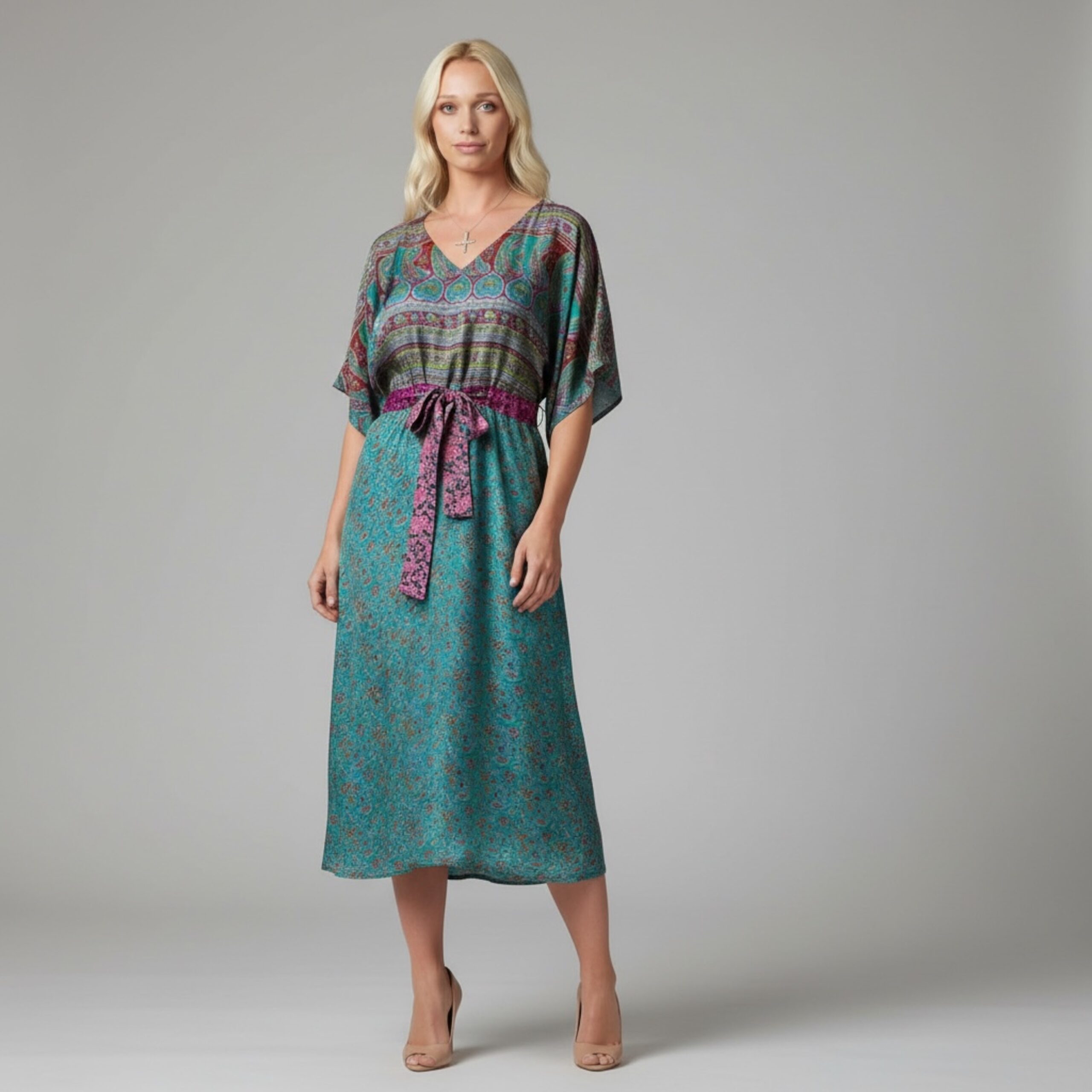 Jacinda Recycled Silk Sari Print Dress J20