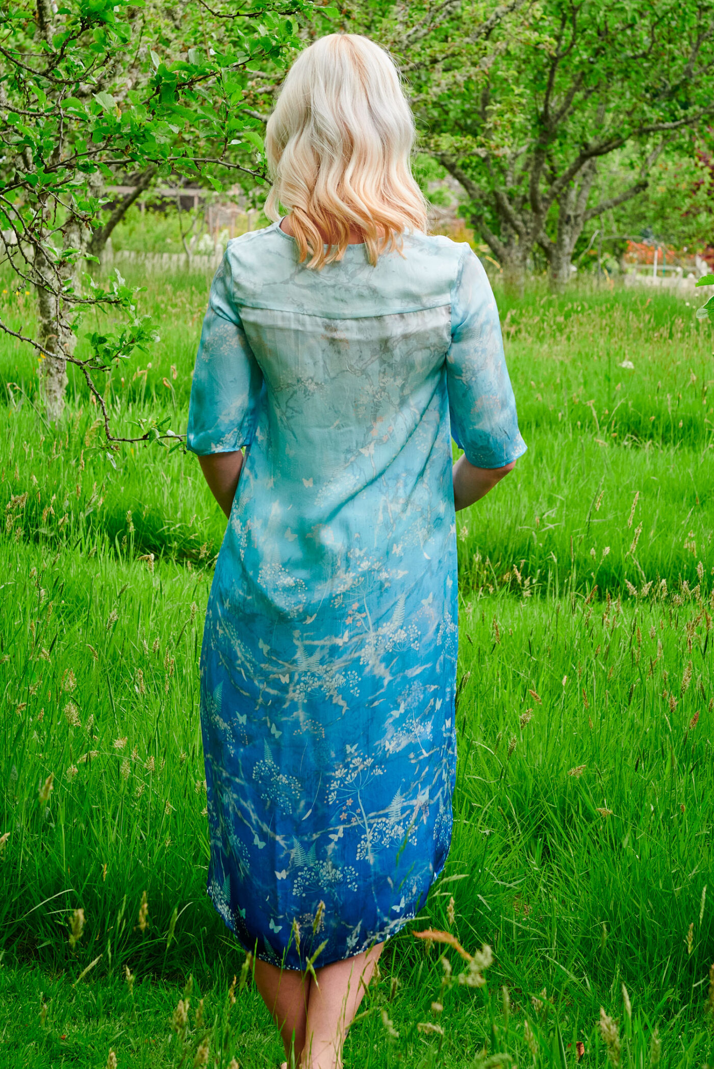 Cassia Dress in Blue Ombre Botanical