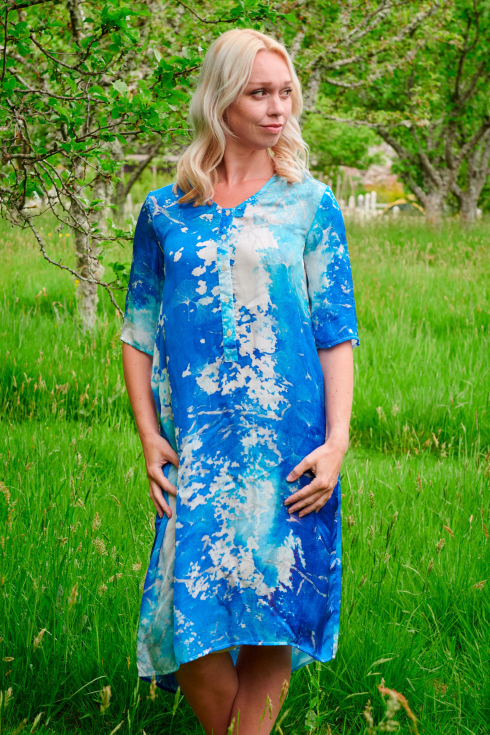Cassia Dress in Cobalt Blue Watercolour - Poppy Silk