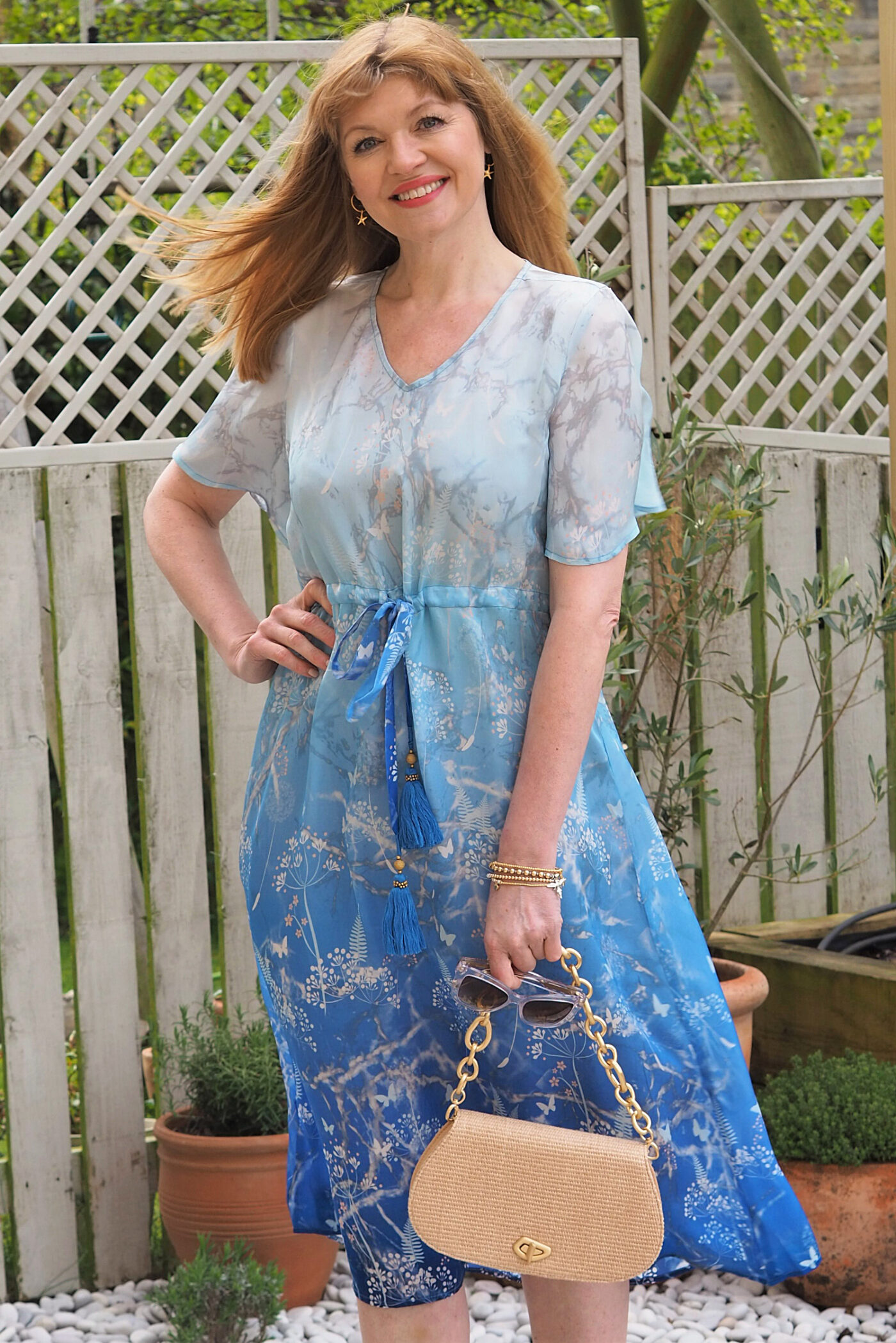 Liana Dress in Blue Ombre Botanical