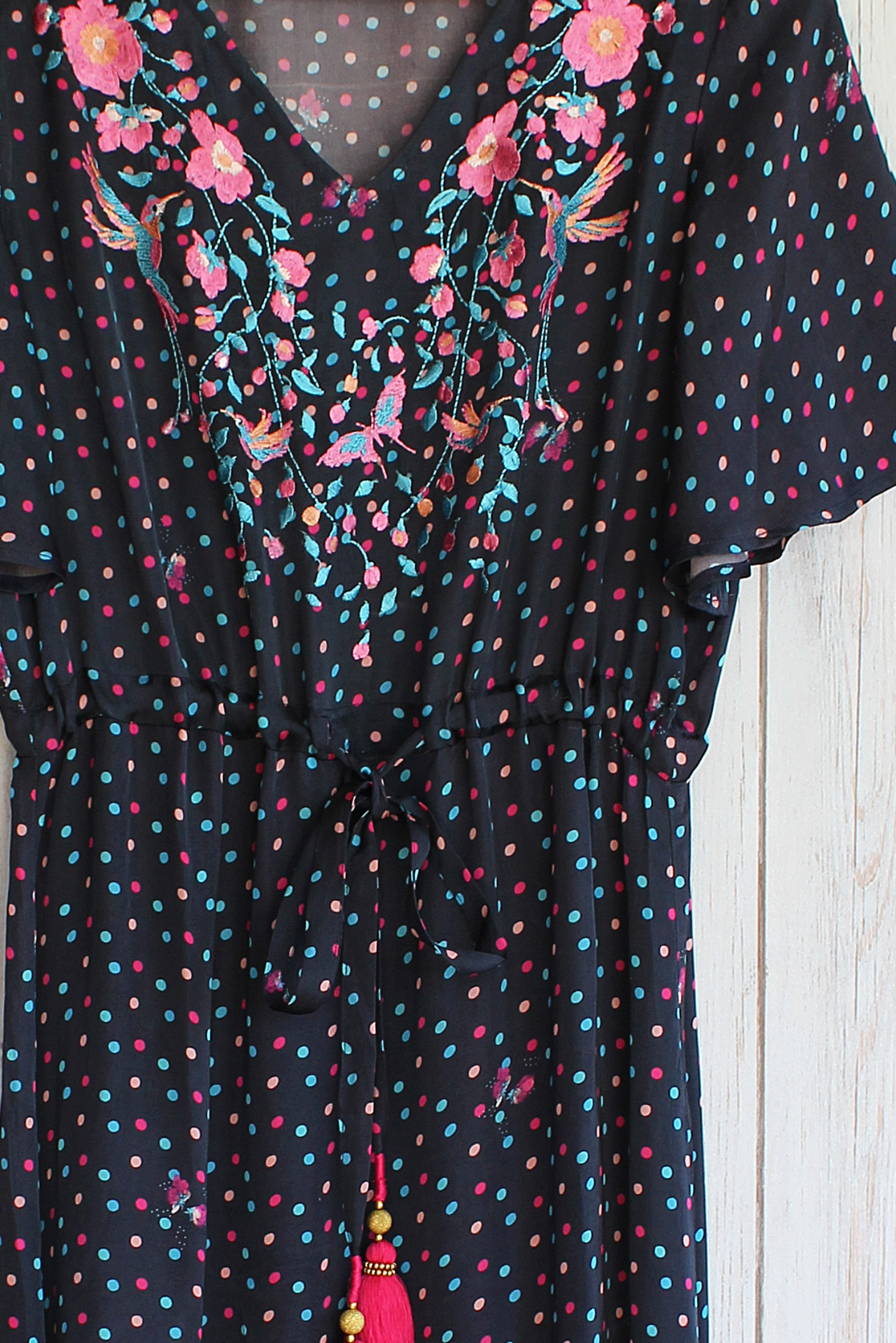 Liana Embroidered Dress in Navy Dot