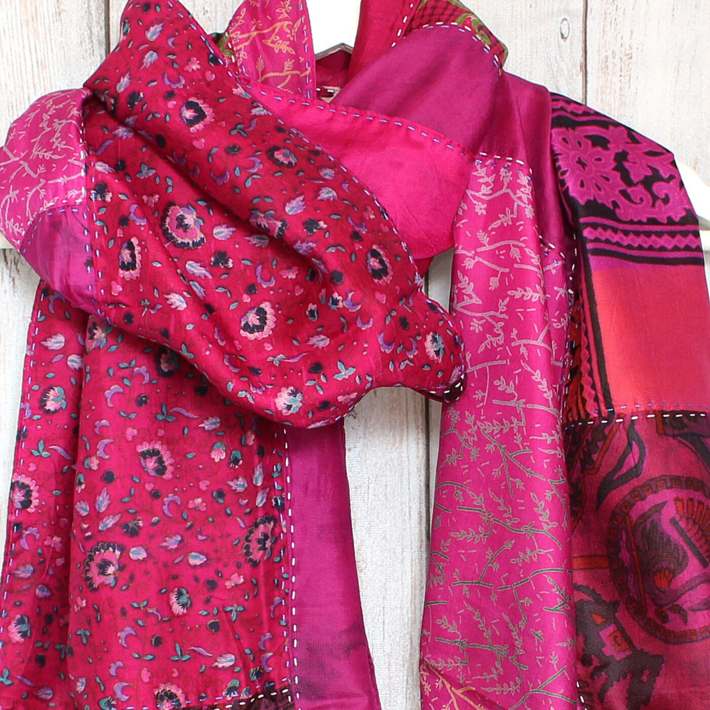 Kantha Stitch Handmade Recycled Silk Scarf