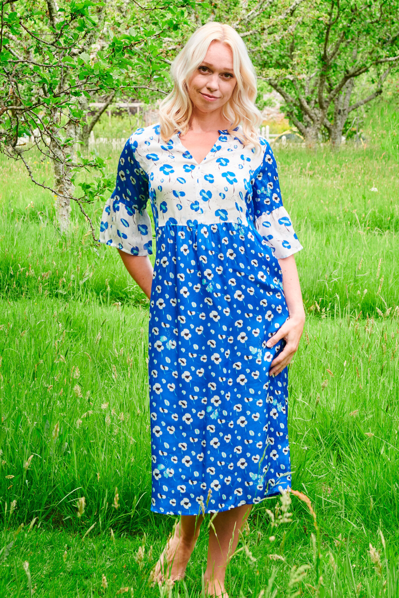 Rosella Dress in Blue Poppies