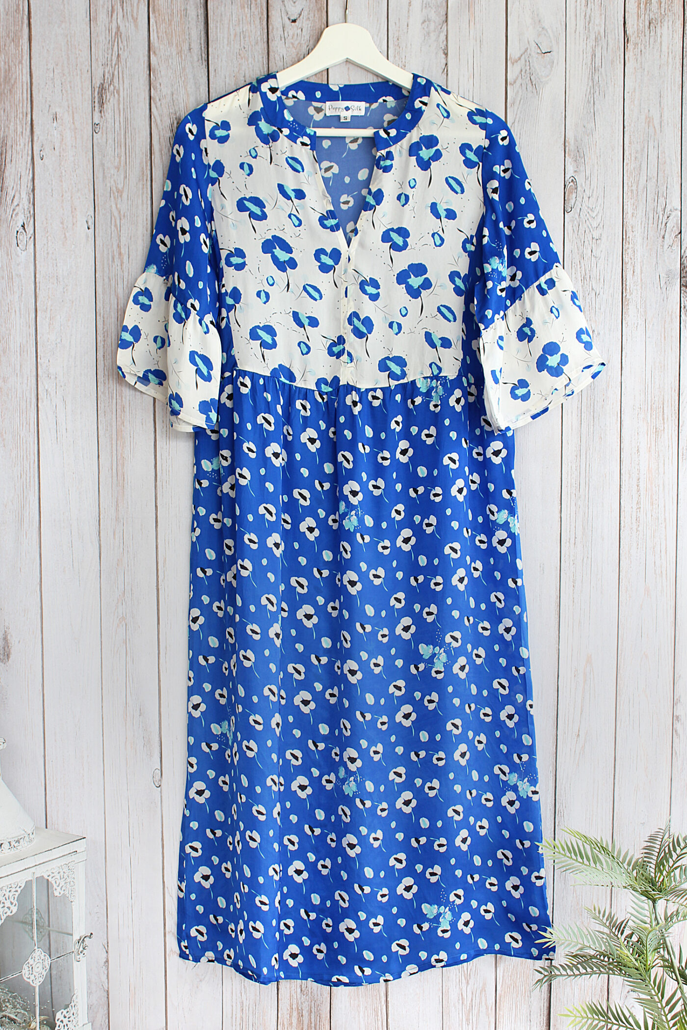 Rosella Dress in Blue Poppies