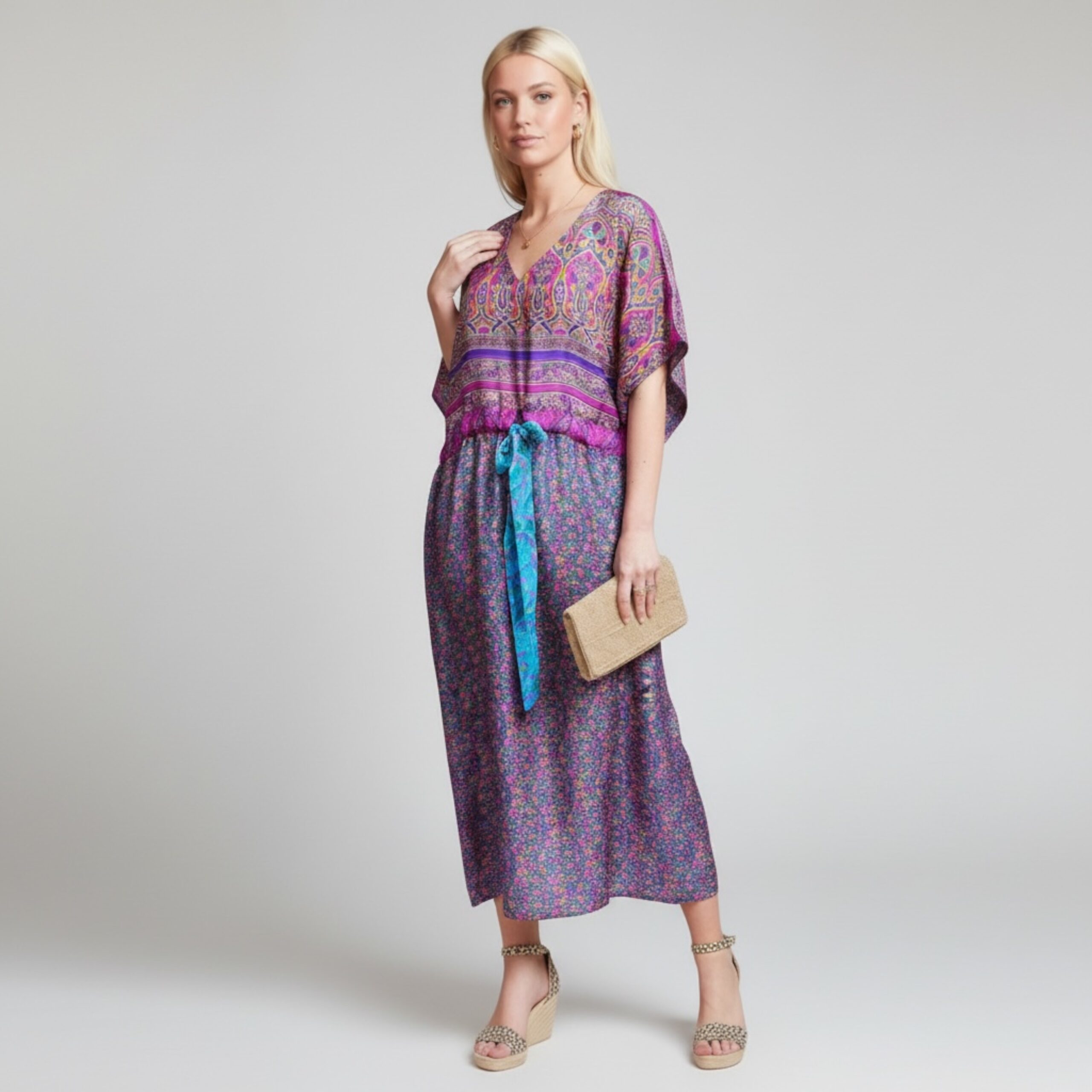 Jacinda Recycled Silk Sari Print Dress J27