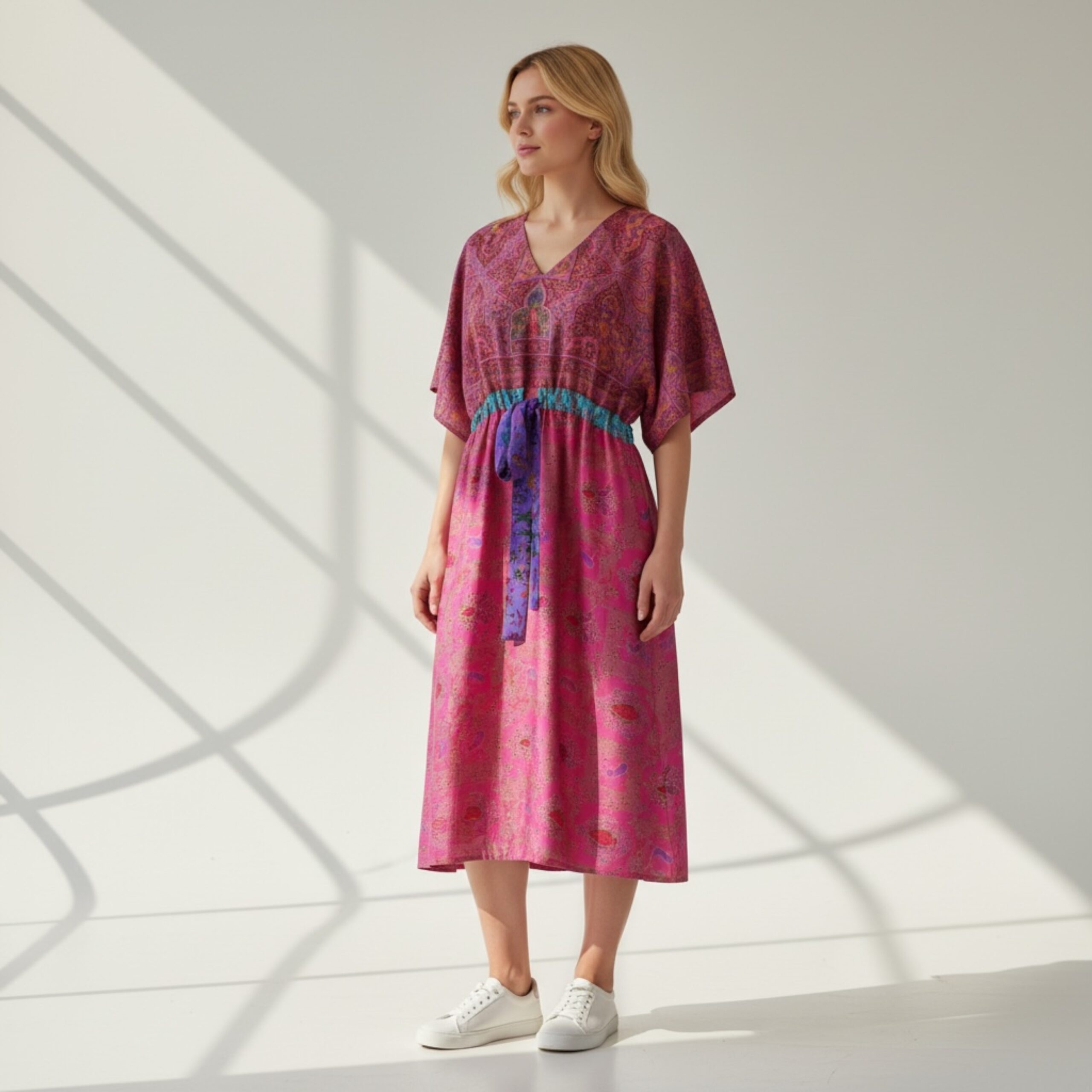 Jacinda Recycled Silk Sari Print Dress J29