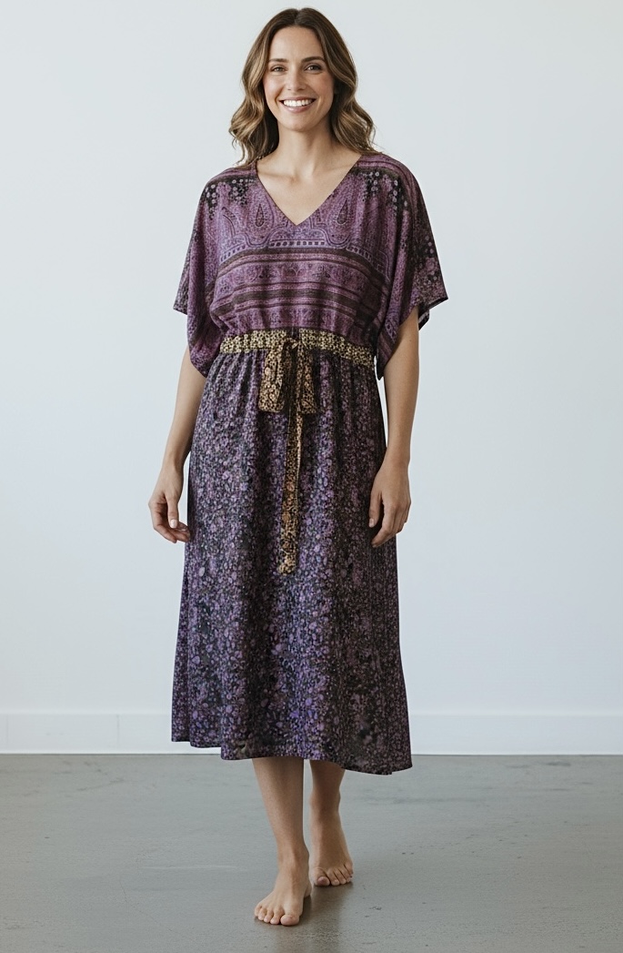 Jacinda Recycled Silk Sari Print Dress J31