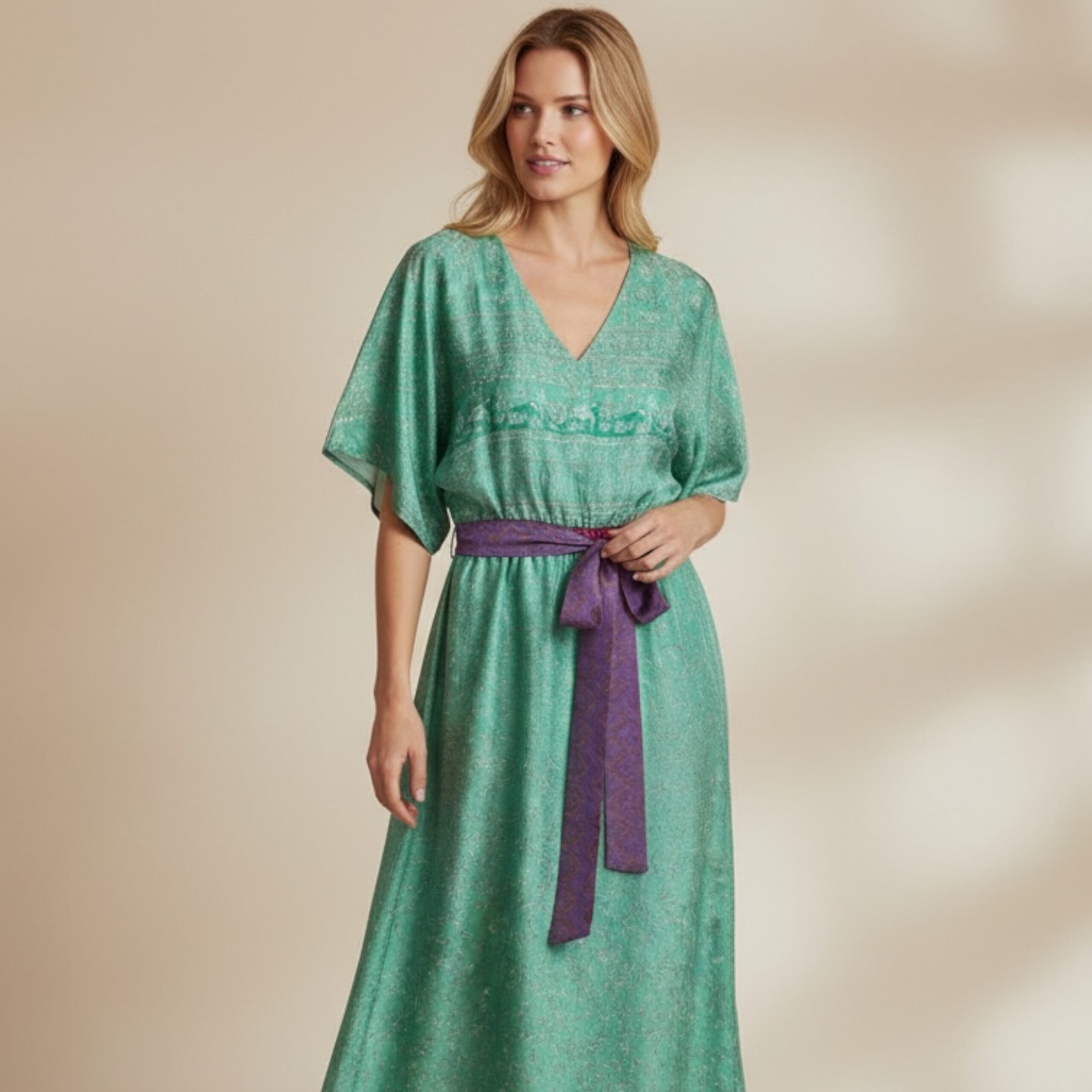 Jacinda Recycled Silk Sari Print Dress J36