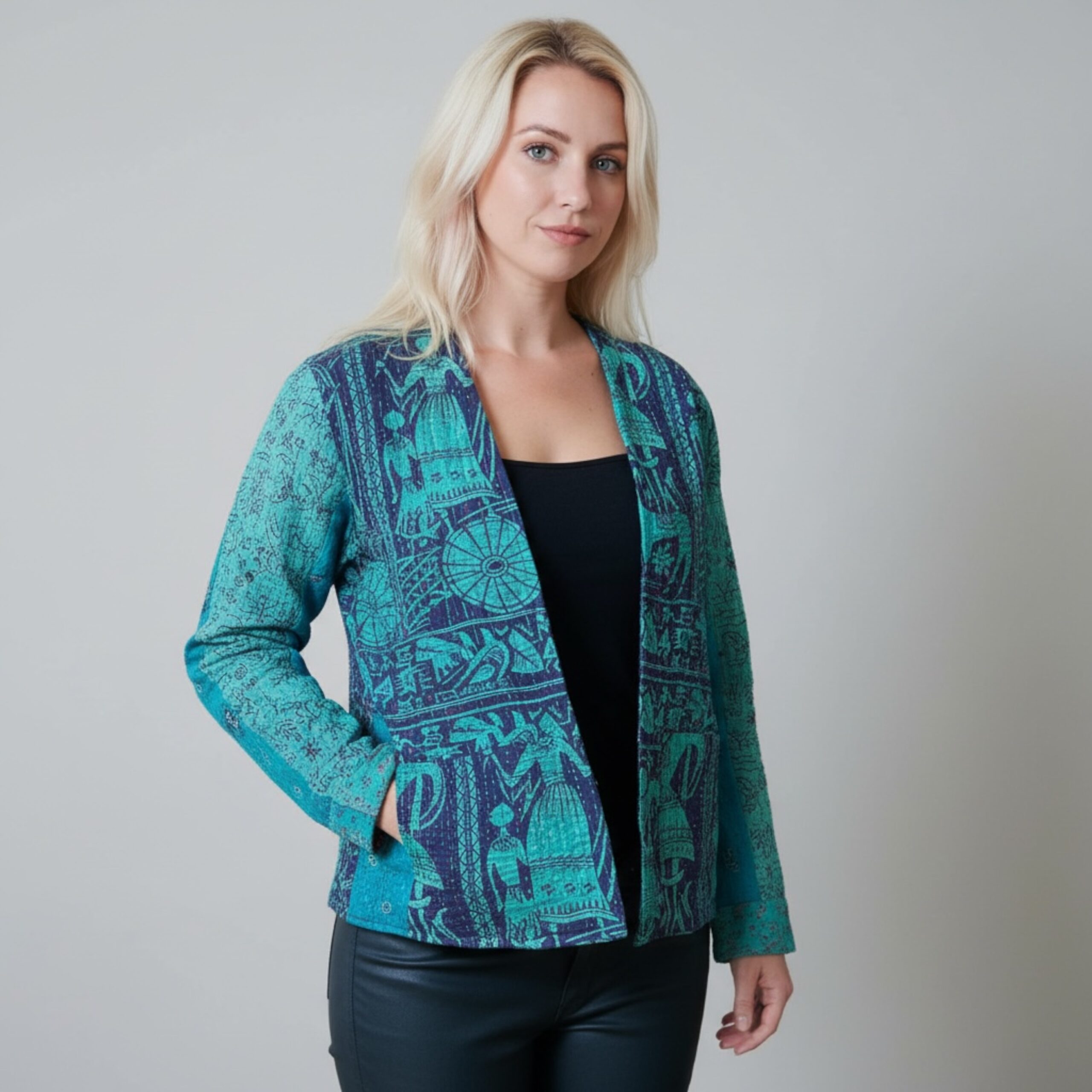 Hana Silk Kantha Hand Stitched Ladies Jacket 01
