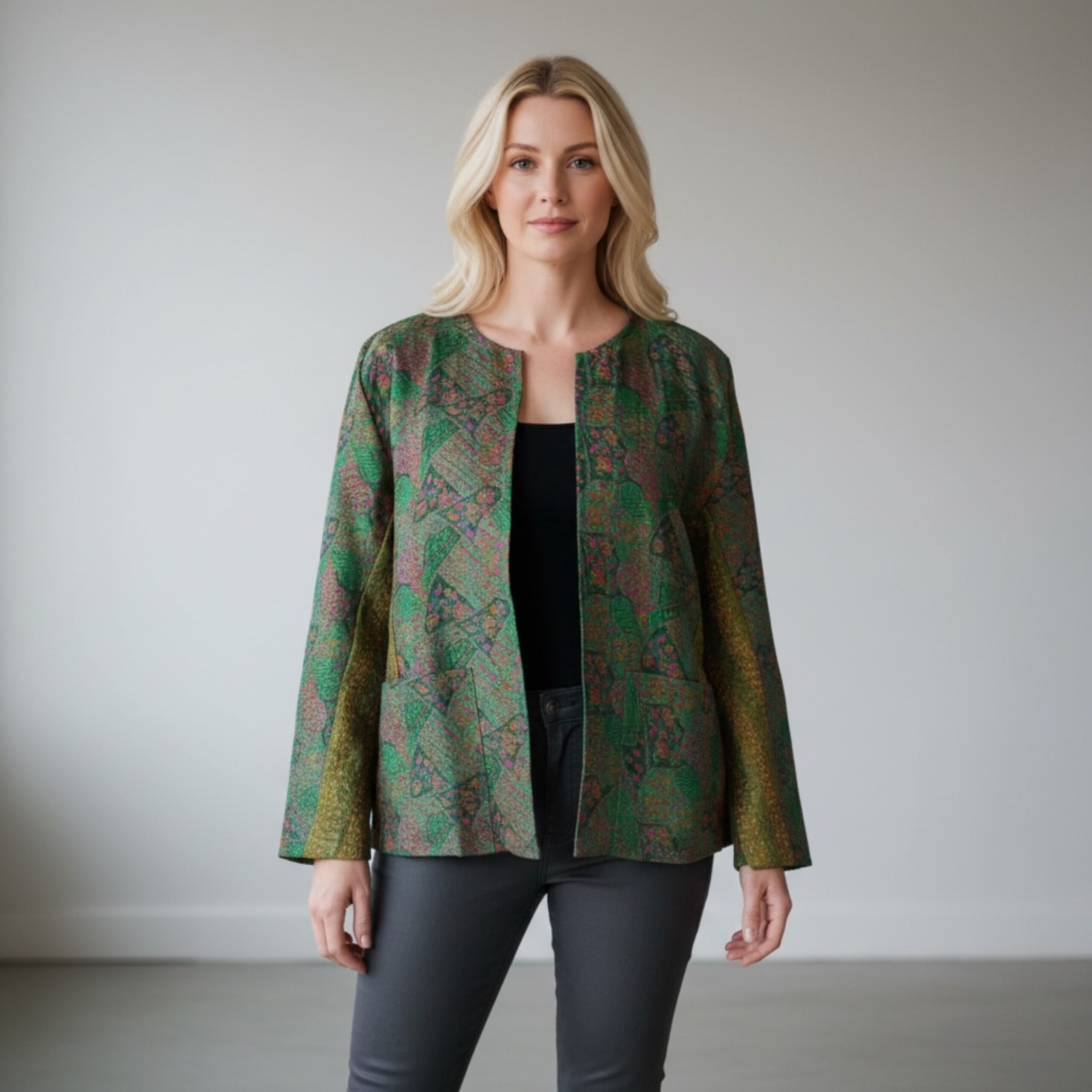 Hana Silk Kantha Hand Stitched Ladies Jacket 06