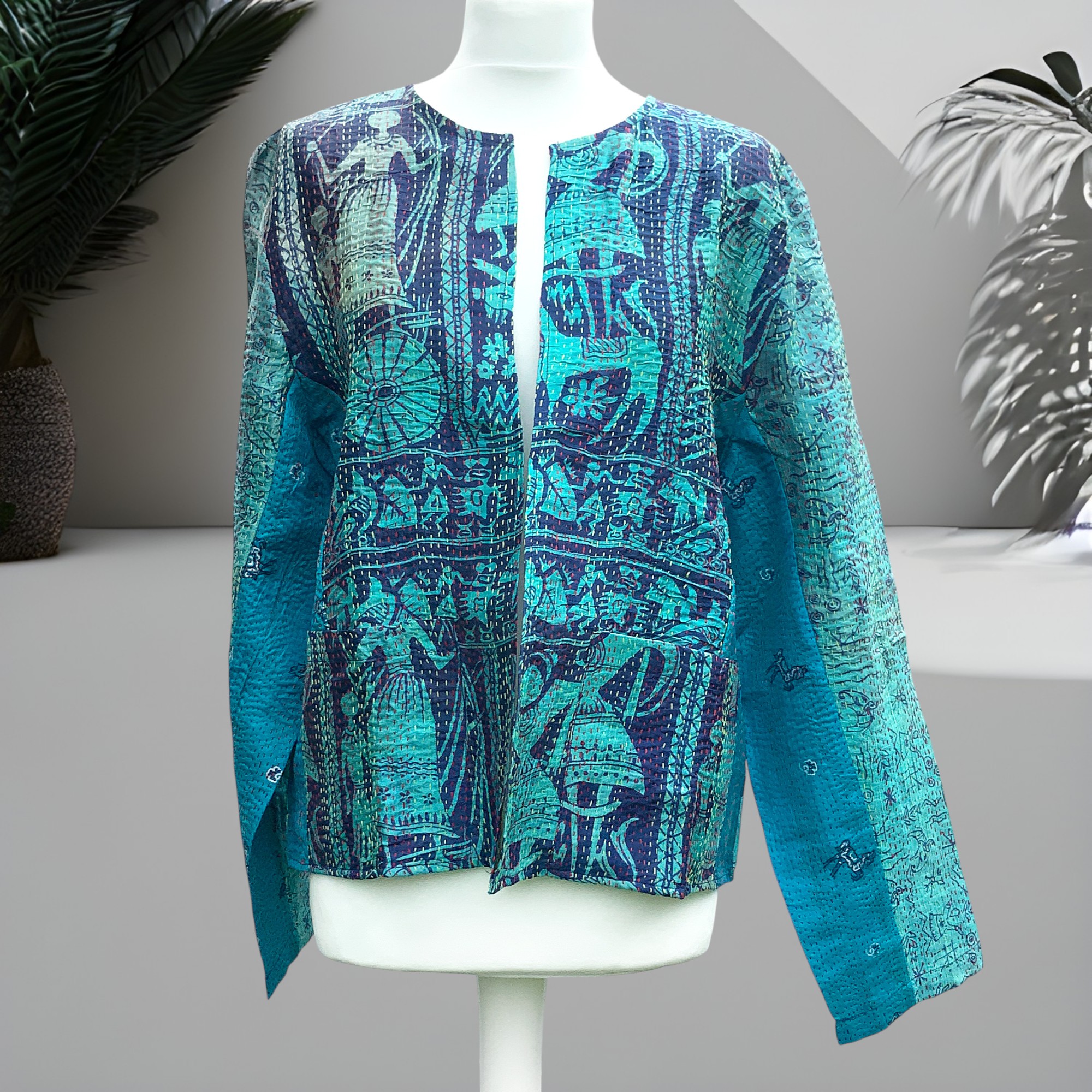 Hana Silk Kantha Hand Stitched Ladies Jacket 01