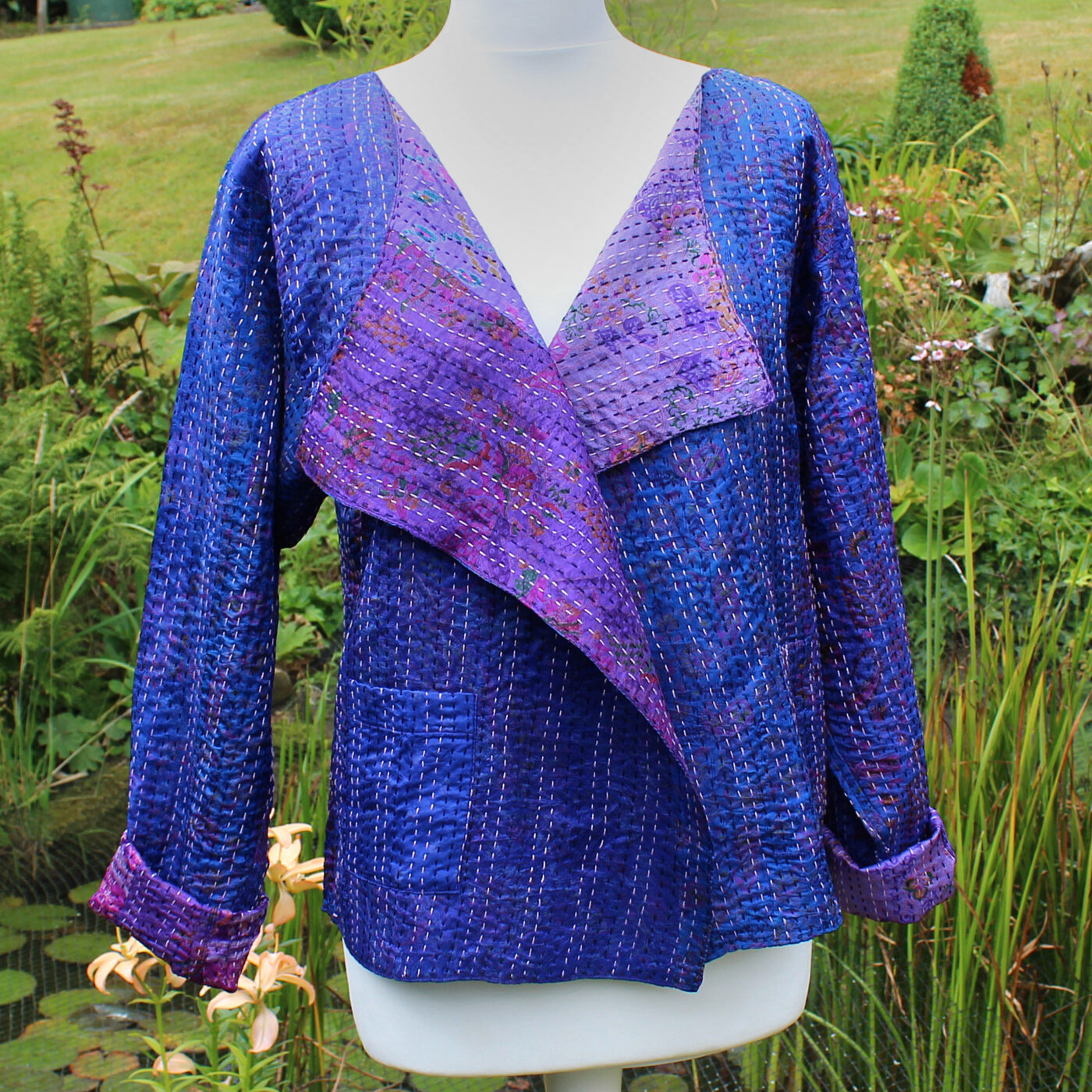 Purple Kantha Hand Stitched Silk Sari Ladies Jacket