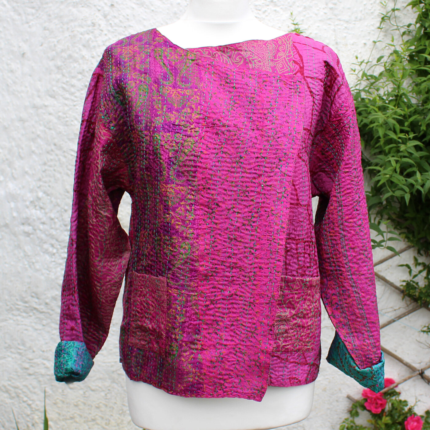 Kantha Hand Stitched Silk Sari Ladies Jacket