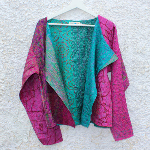 Kantha Hand Stitched Silk Sari Ladies Jacket
