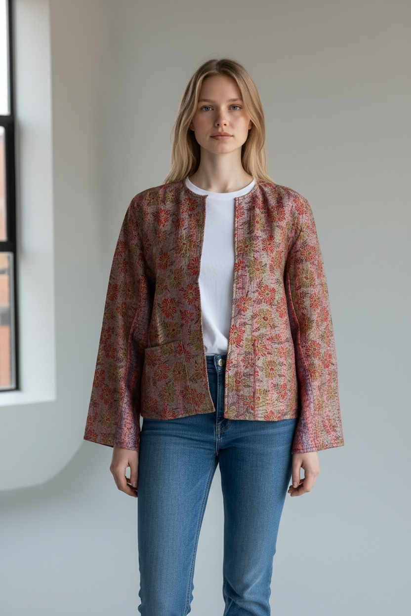 Hana Silk Kantha Hand Stitched Ladies Jacket 39