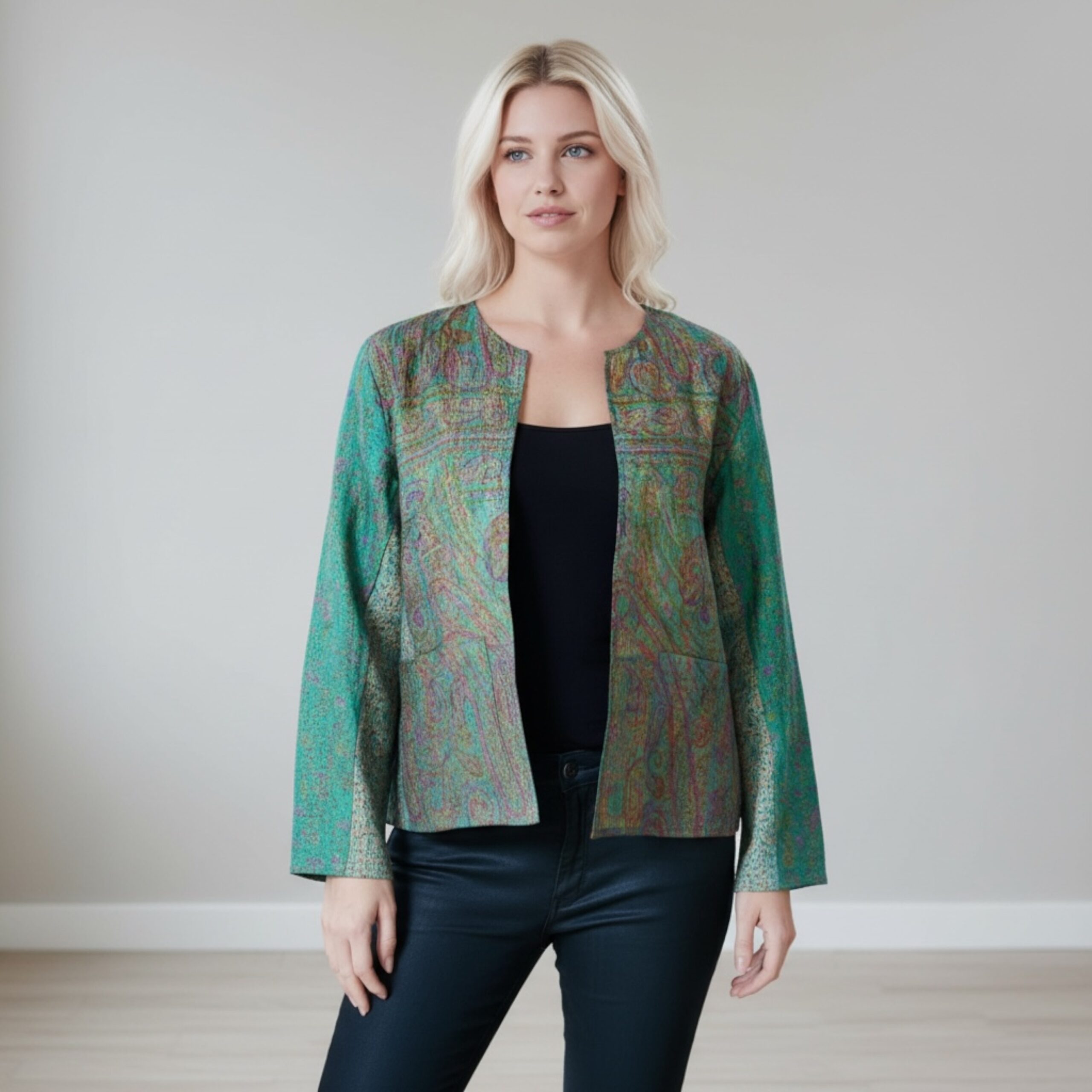 Hana Silk Kantha Hand Stitched Ladies Jacket 29