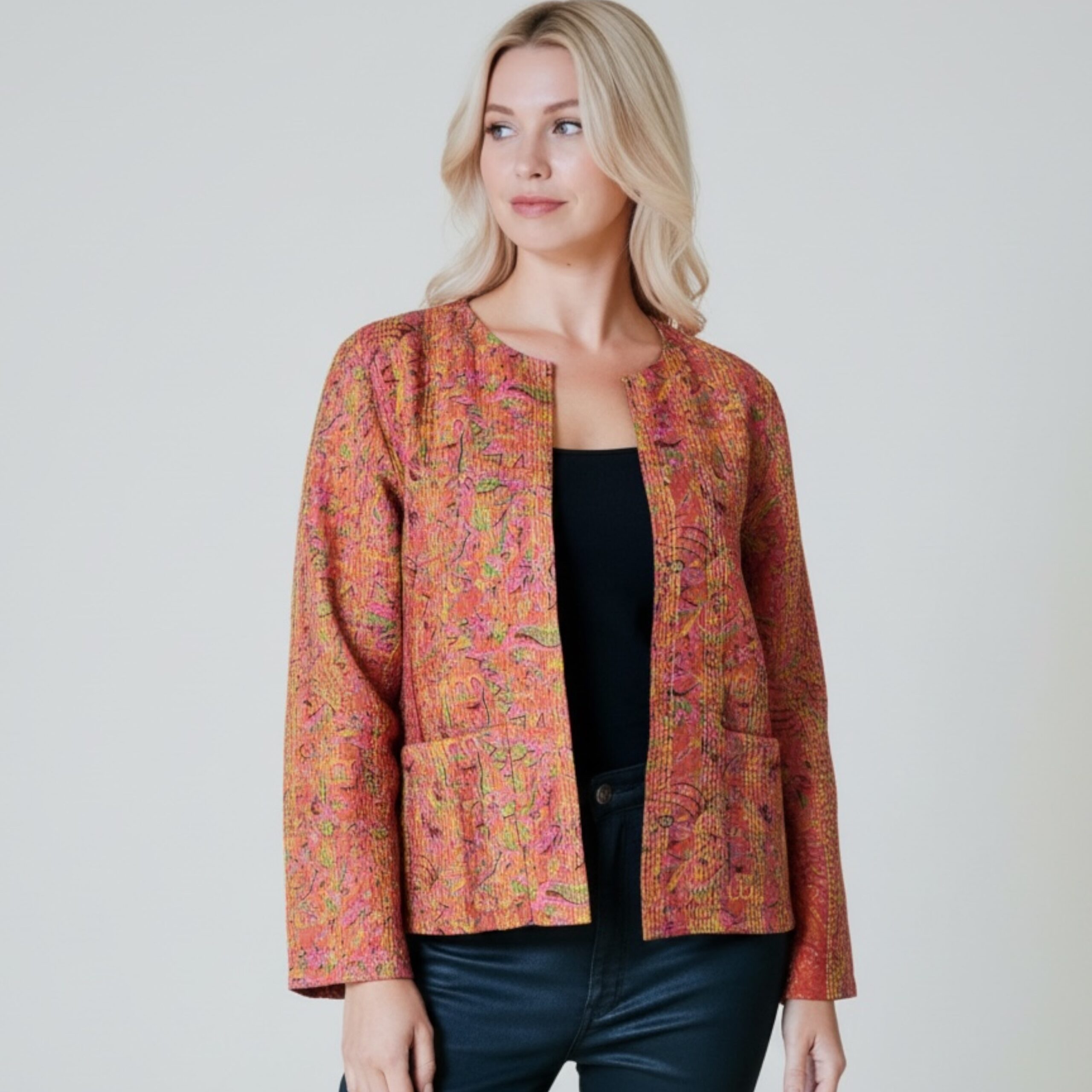 Hana Silk Kantha Hand Stitched Ladies Jacket 11