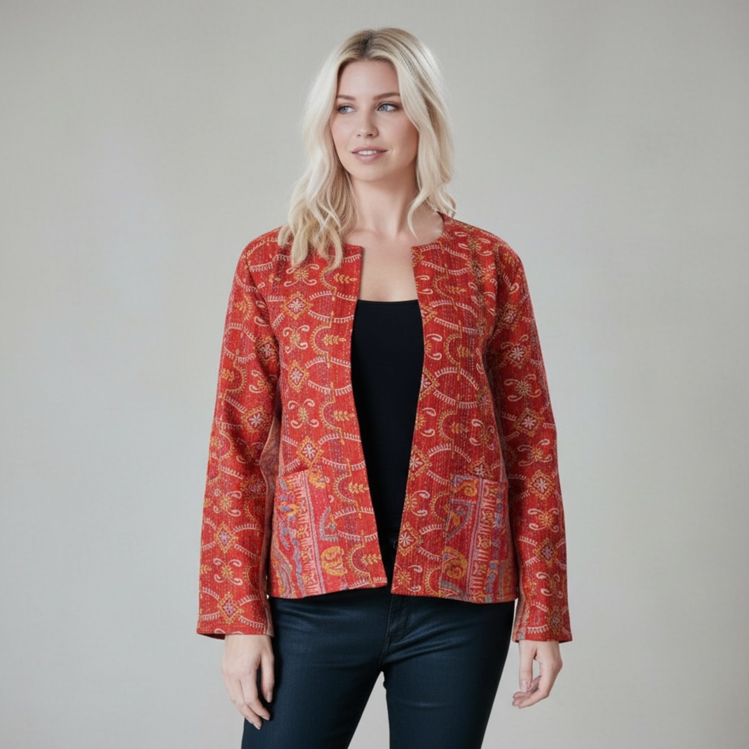 Hana Silk Kantha Hand Stitched Ladies Jacket 18