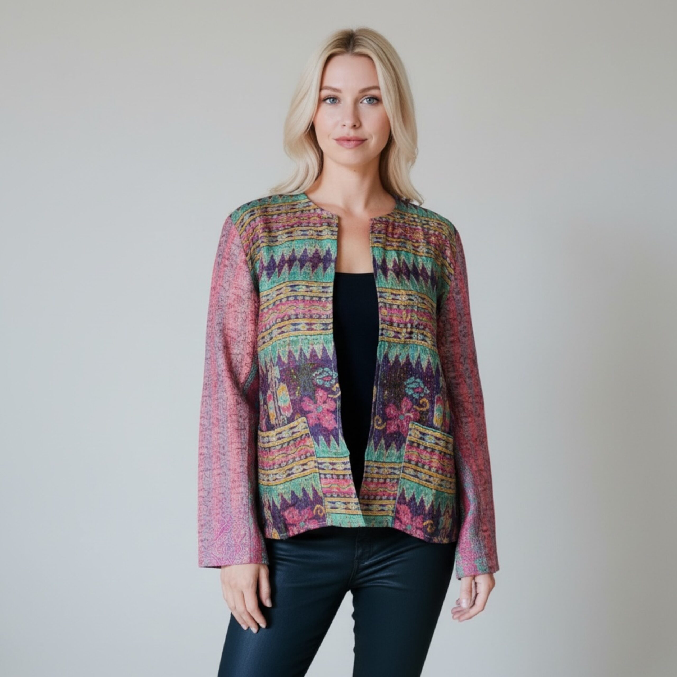 Hana Silk Kantha Hand Stitched Ladies Jacket 12