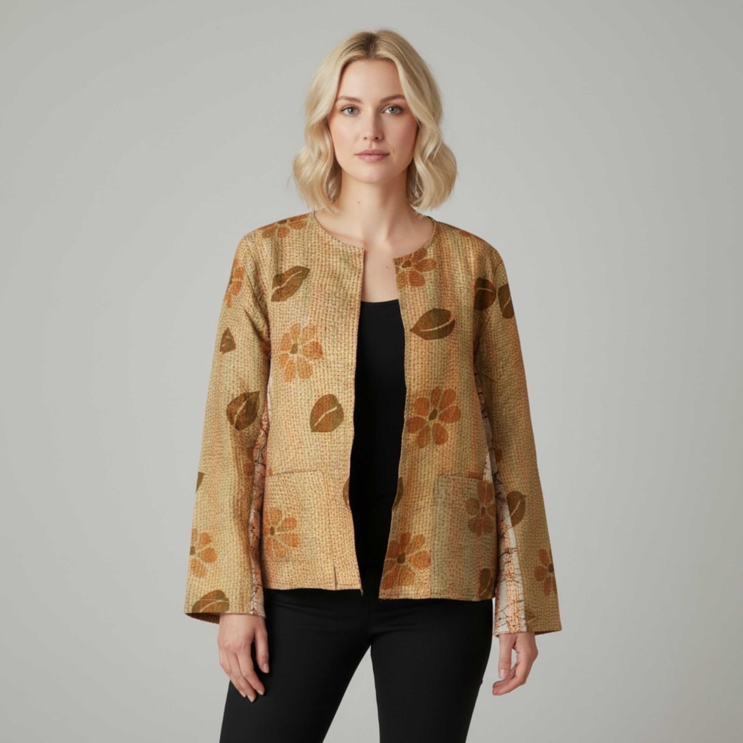 Hana Silk Kantha Hand Stitched Ladies Jacket 14