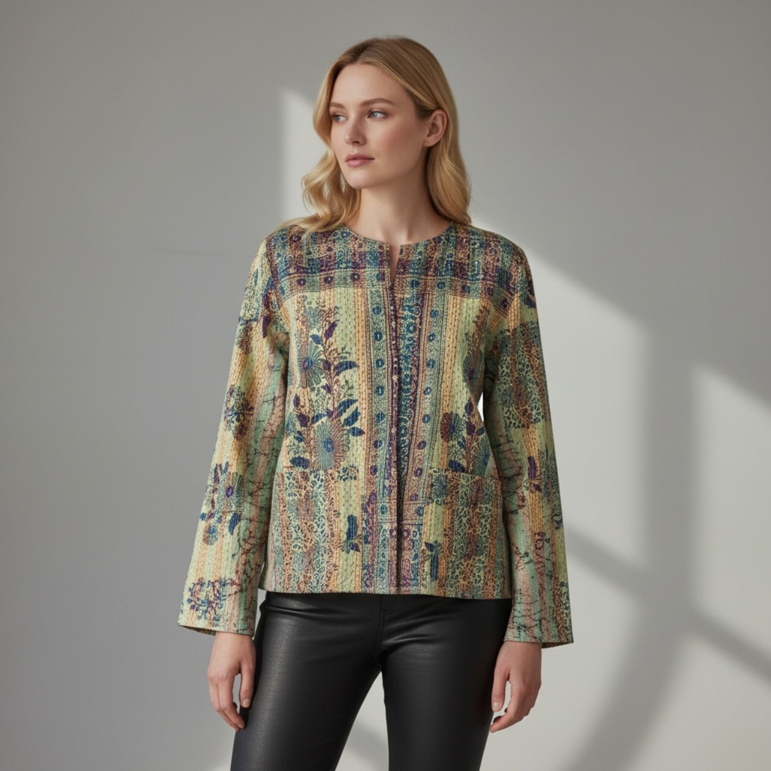 Hana Silk Kantha Hand Stitched Ladies Jacket 22