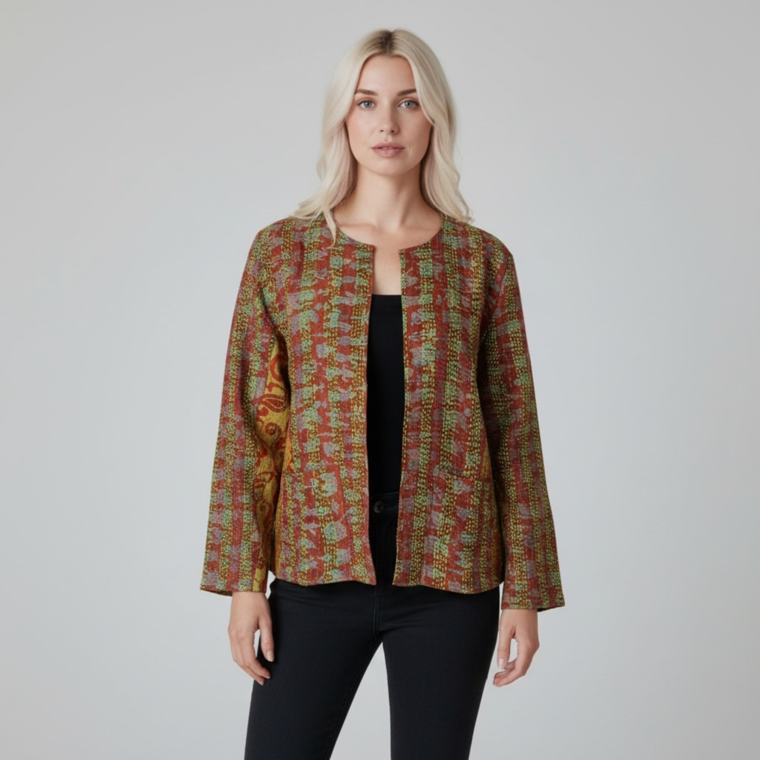 Hana Silk Kantha Hand Stitched Ladies Jacket 20